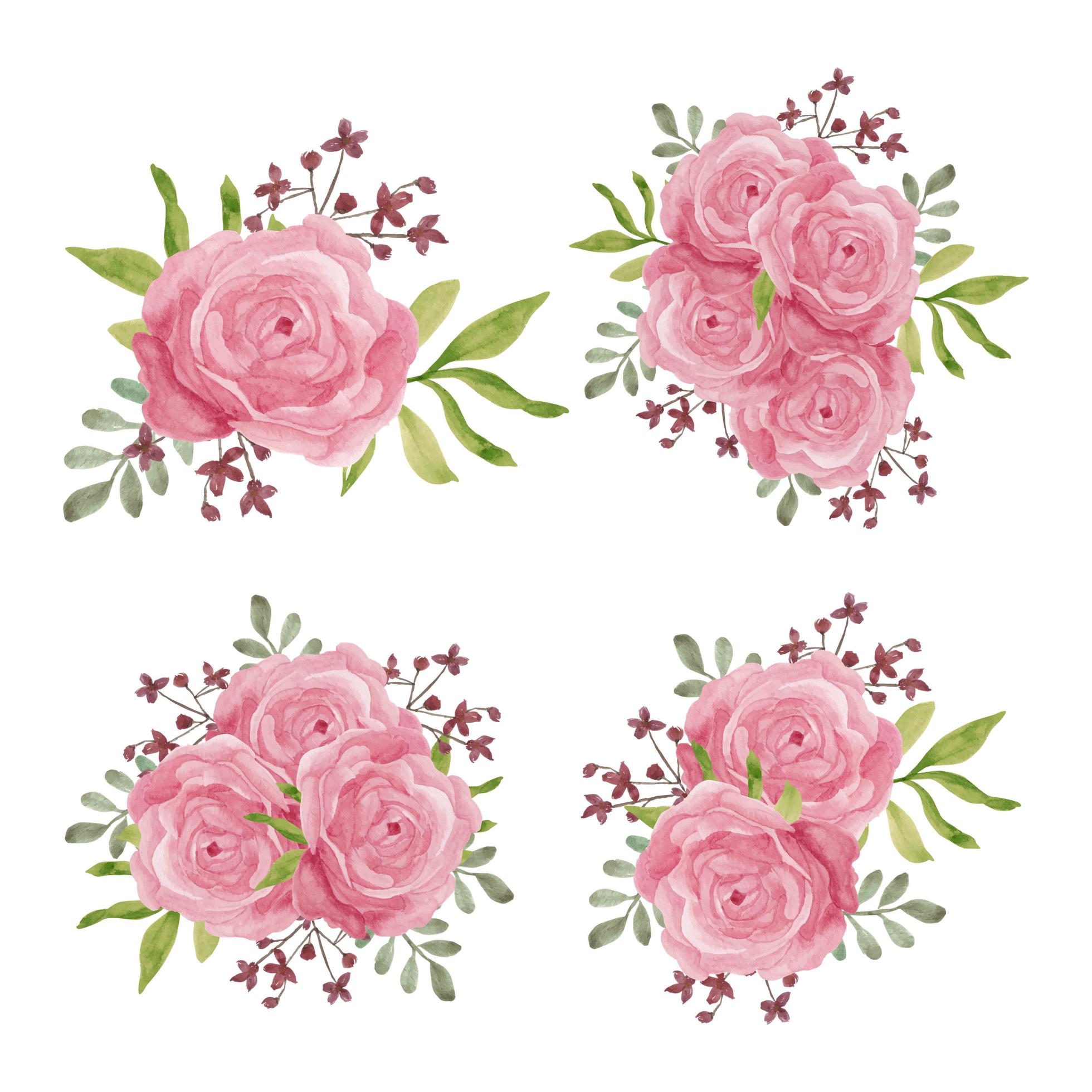 Rose flower decoration vintage watercolor style set Stock Free