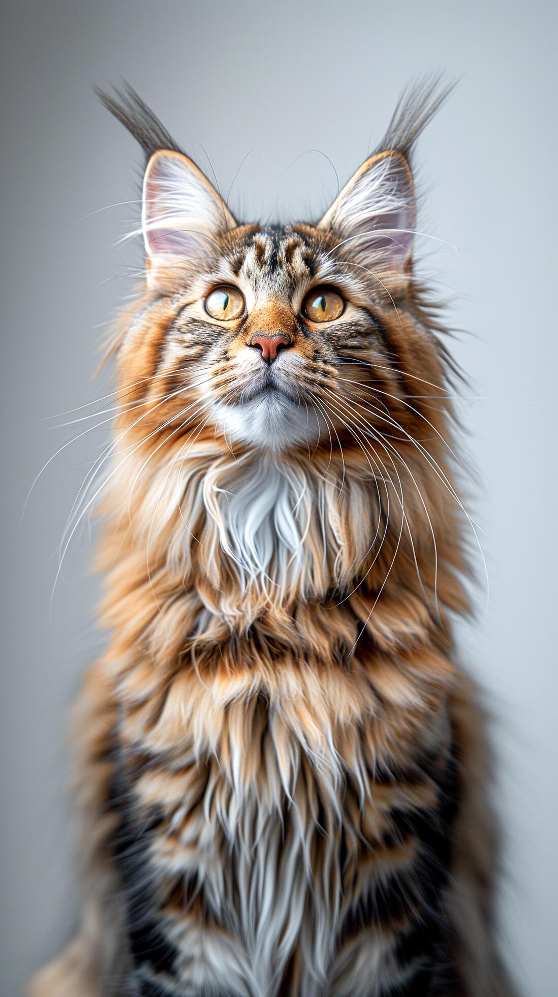 Portrait of a Maine Coon cat full body against a white background. Stock Free