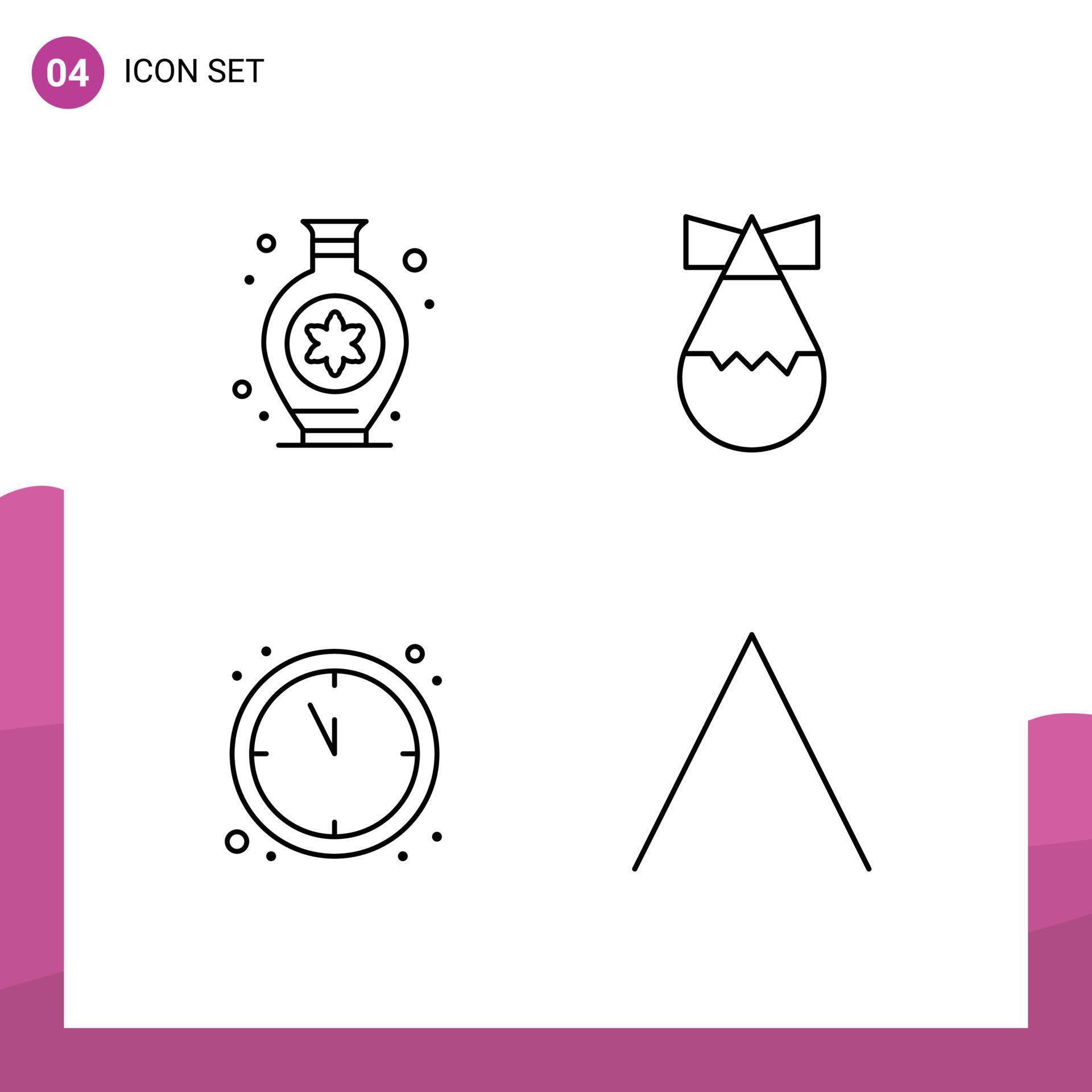 Editable Vector Line Pack of 4 Simple Filledline Flat Colors of vase arrow bomb clock up Editable Vector Design Elements Stock Free