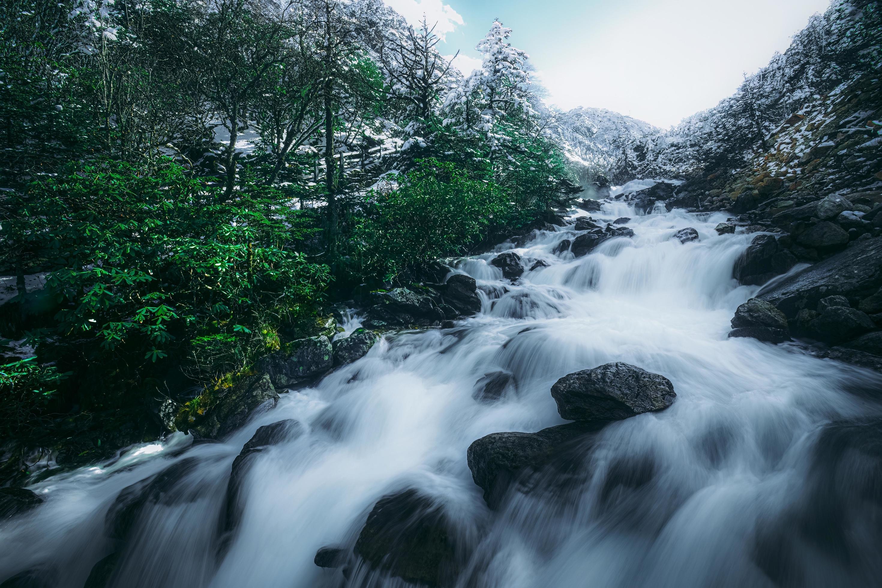 Spectacular scenery in the high mountains of western Sichuan, China, with different seasons Stock Free