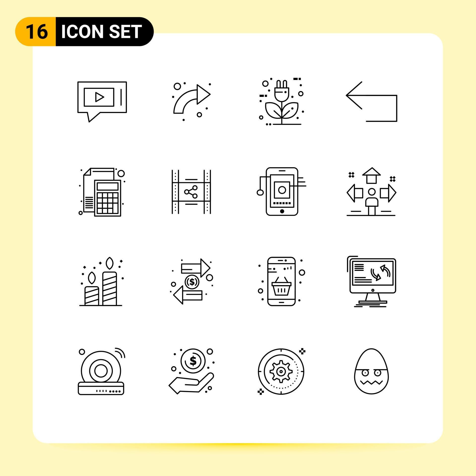 Universal Icon Symbols Group of 16 Modern Outlines of reply back up arrow ecology Editable Vector Design Elements Stock Free and Free SVG