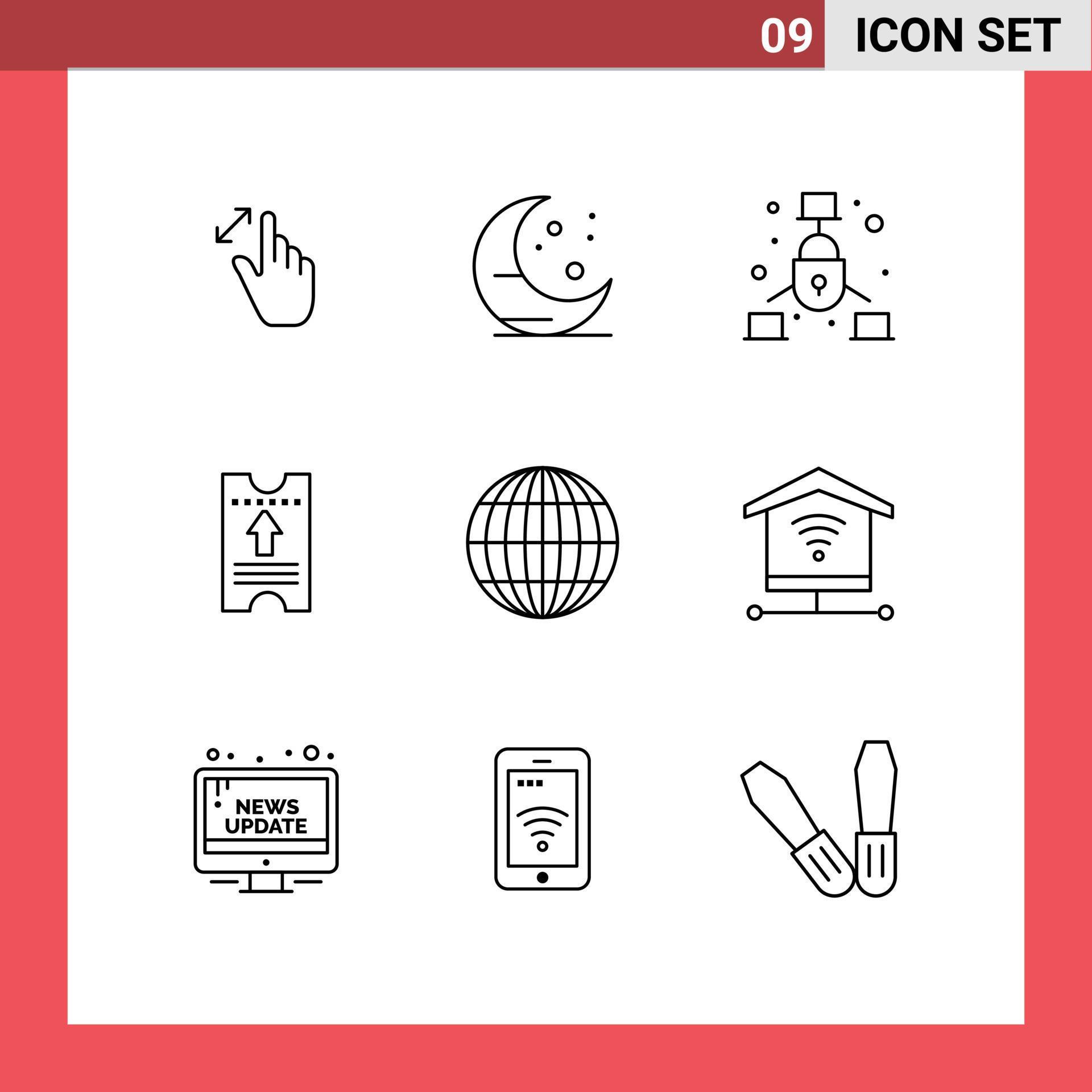 Pictogram Set of 9 Simple Outlines of globe arrow communication hotel ticket Editable Vector Design Elements Stock Free