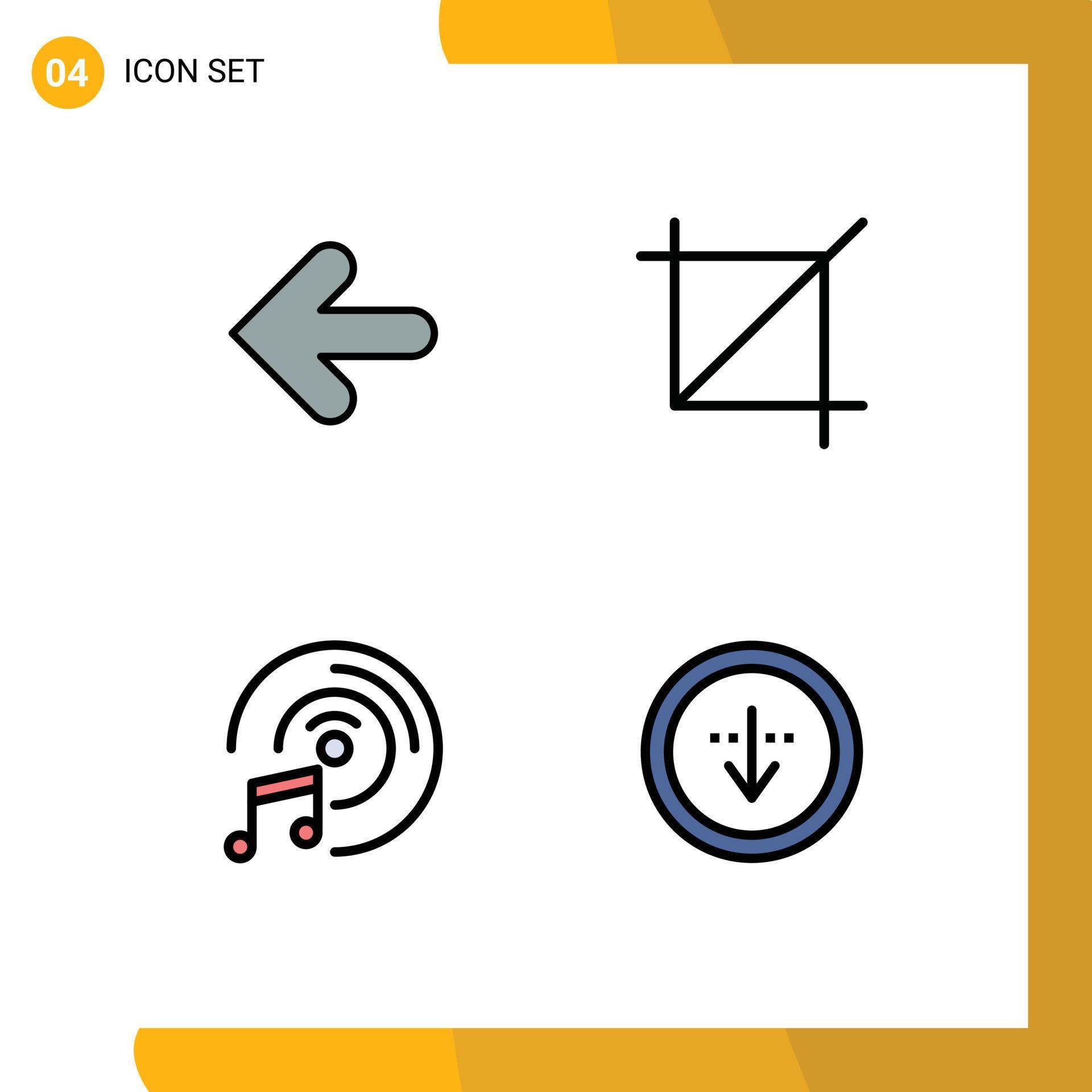 Modern Set of 4 Filledline Flat Colors Pictograph of arrow music point back symbols direction Editable Vector Design Elements Stock Free