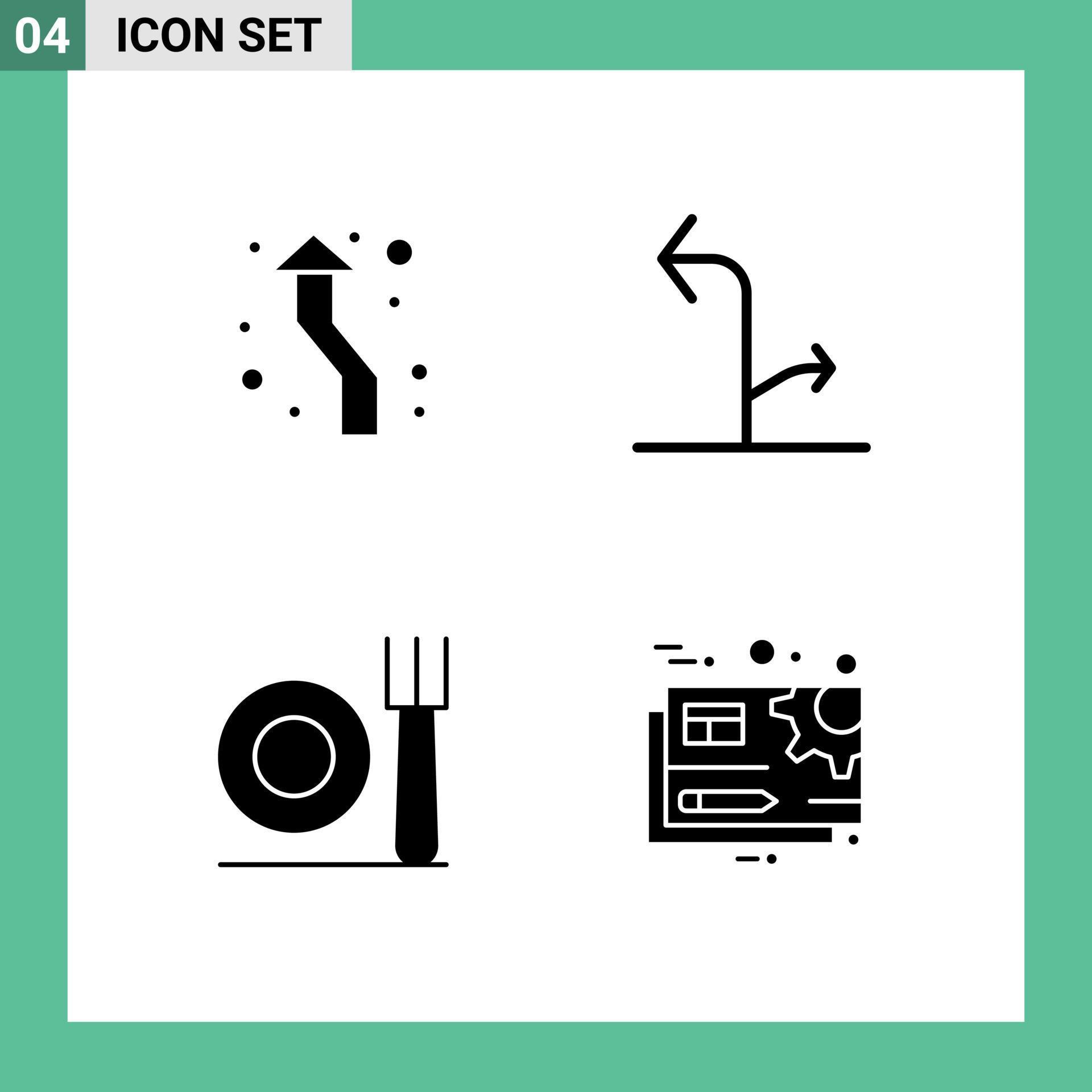 4 Thematic Vector Solid Glyphs and Editable Symbols of arrow fork direction directional restaurant Editable Vector Design Elements Stock Free