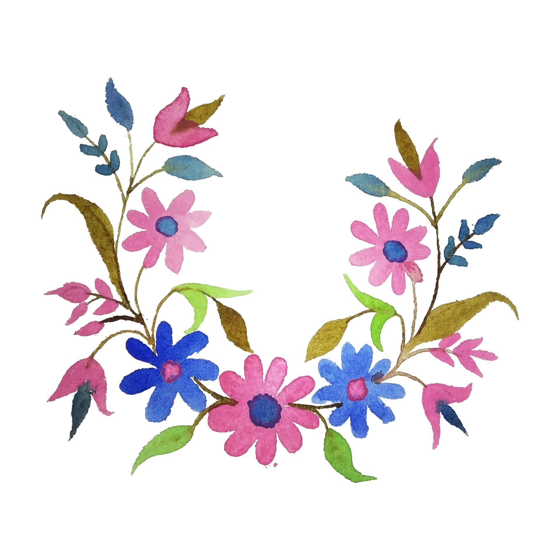 Vector Watercolor Circle Corner Flowers Leaves and Branches Stock Free