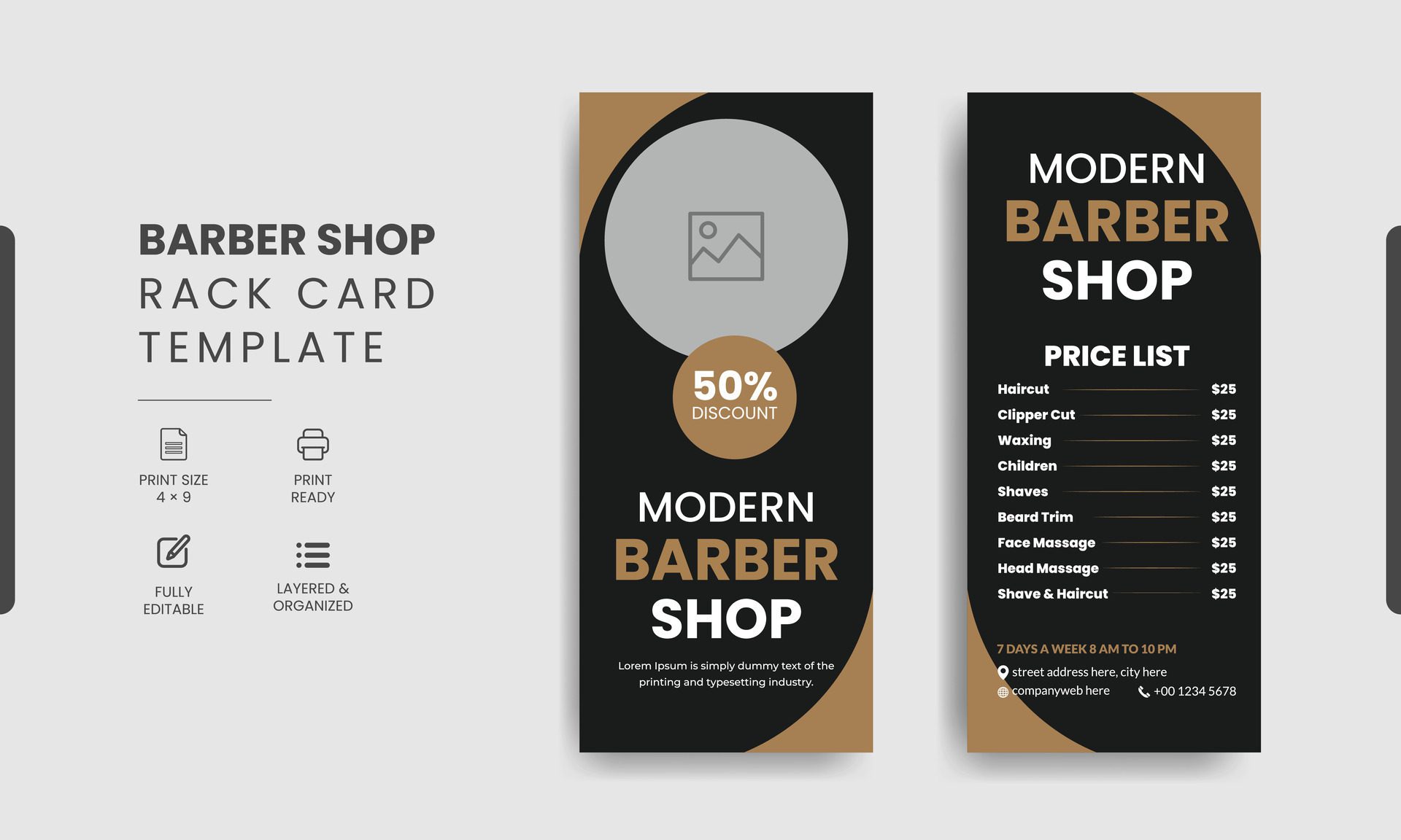 Barbershop Rack Card or Dl Flyer Roll-up Banner Template Beauty Salon Rack Card Design Free Vector