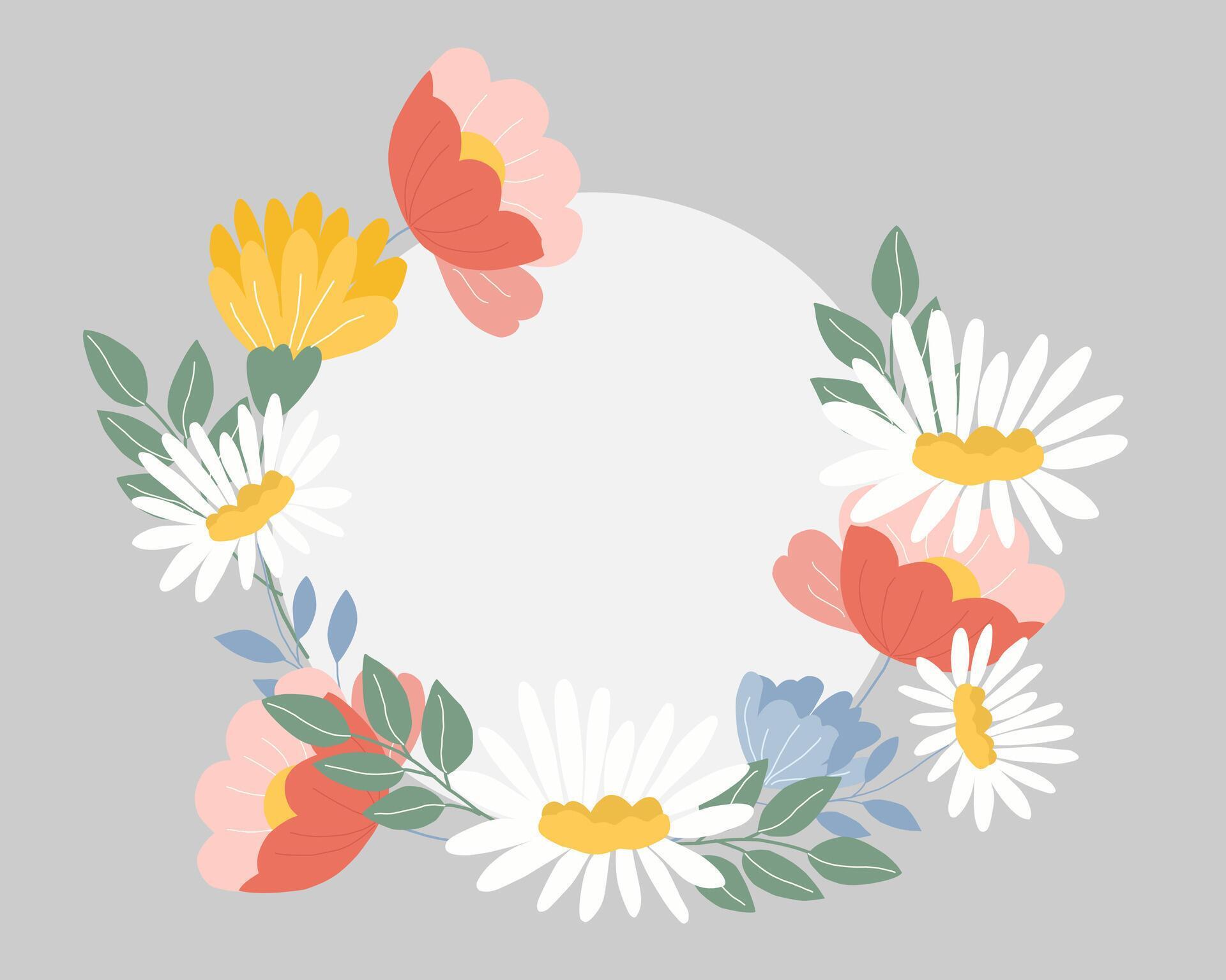 Colorful Hand Drawn Flower Wreath Stock Free