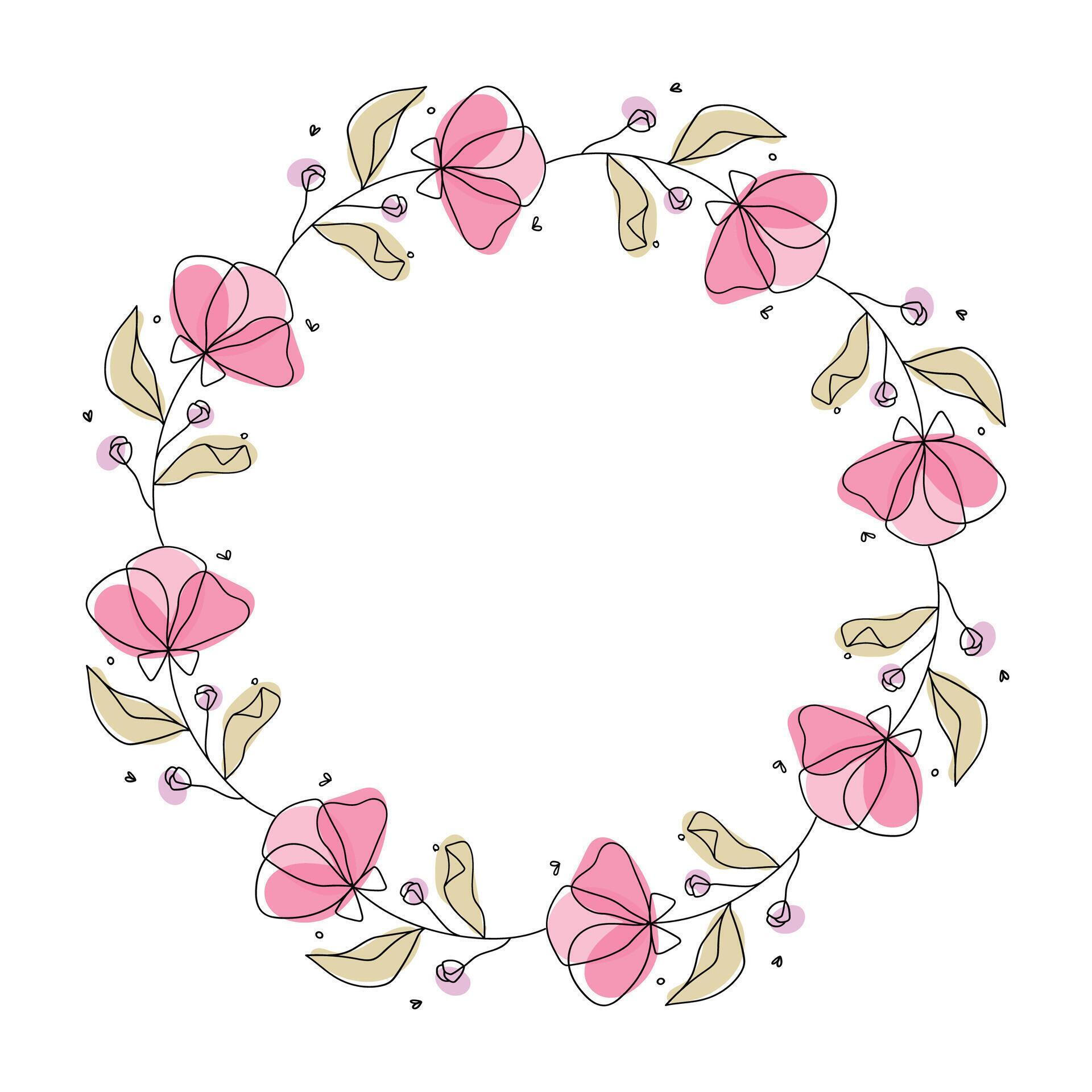 Hand drawn flowers wreath frame on white background Stock Free