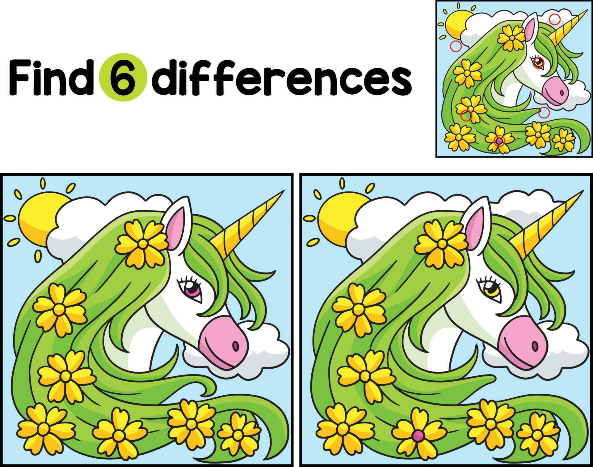 Unicorn Flower Find The Differences Stock Free