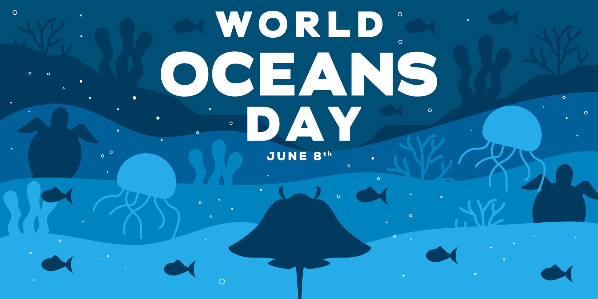 world ocean day silhouette horizontal banner illustration Free Vector