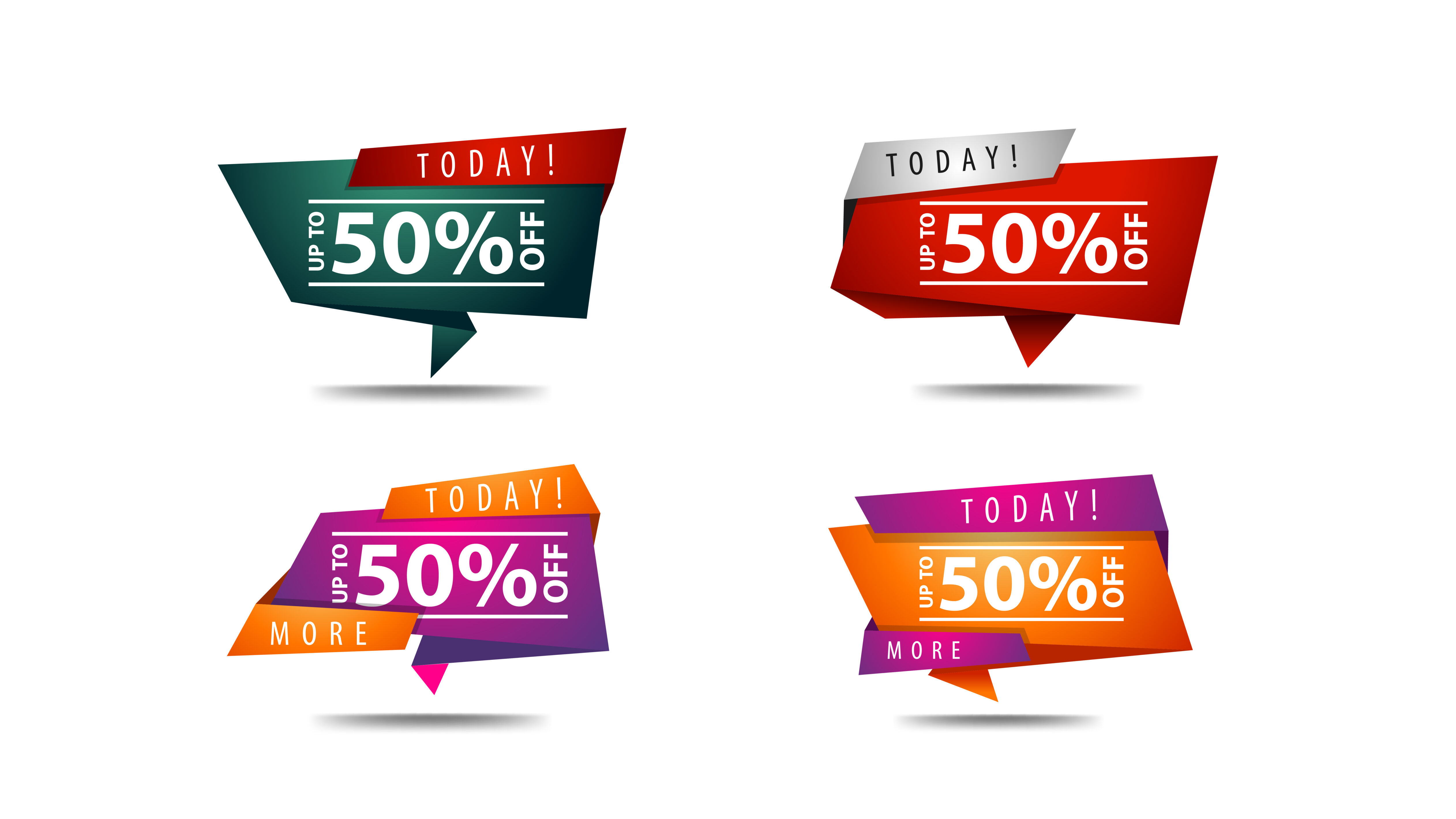 Set of geometric discount banners in bright colors Free Vector