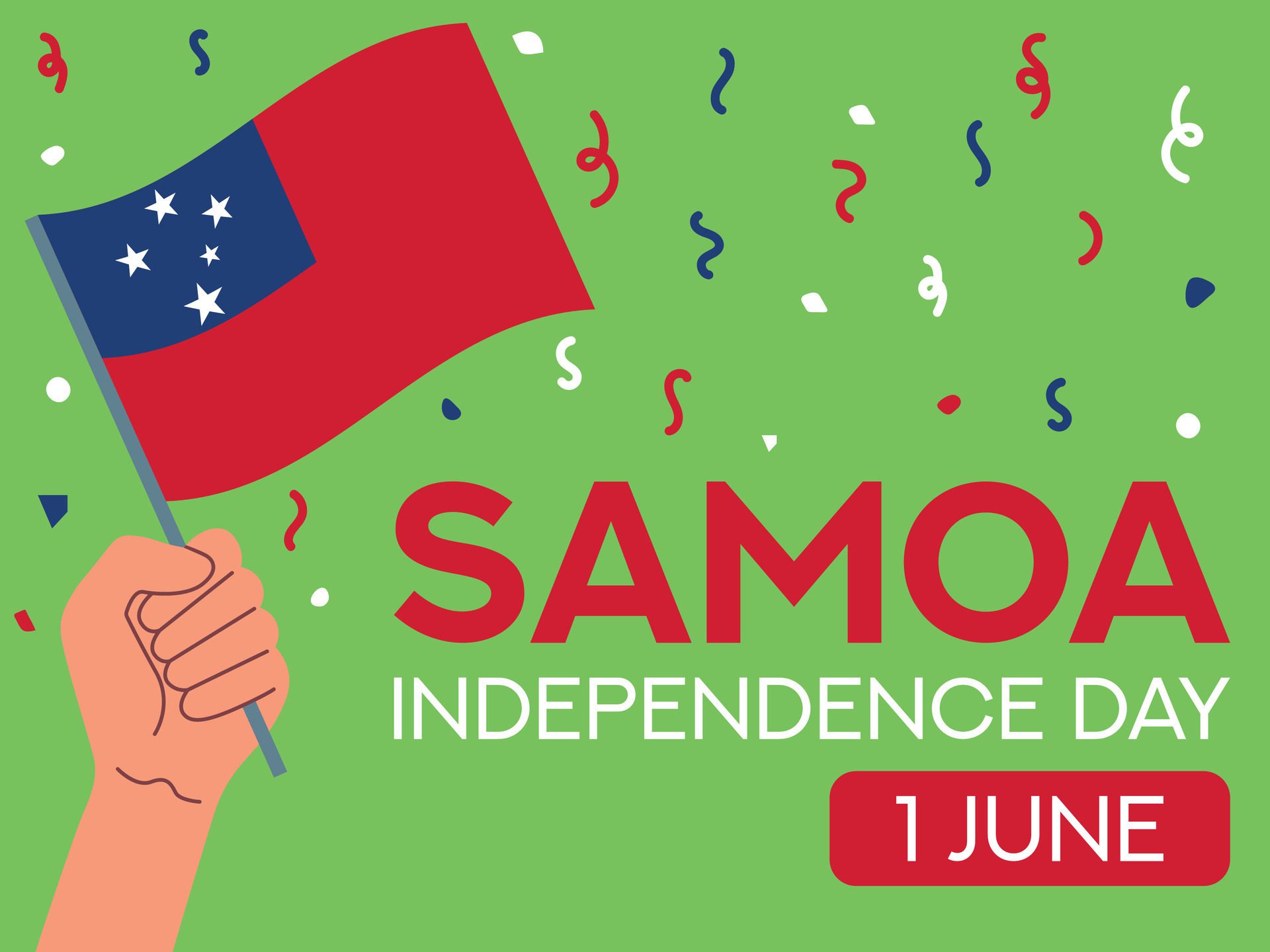 Samoa independence day 1 June. Samoa flag in hand. Greeting card, poster, banner template Free Vector