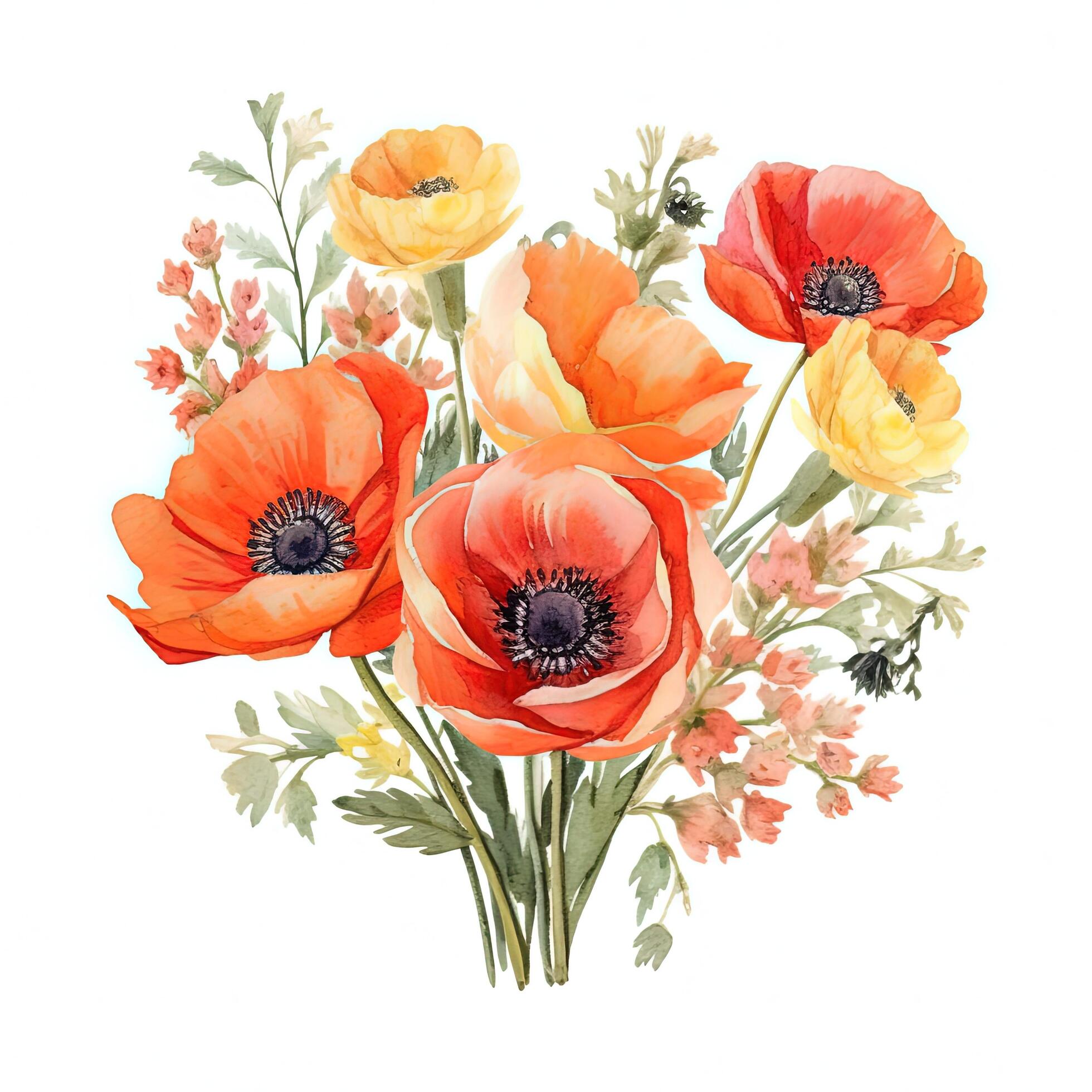 Watercolor poppy flower. Illustration Stock Free