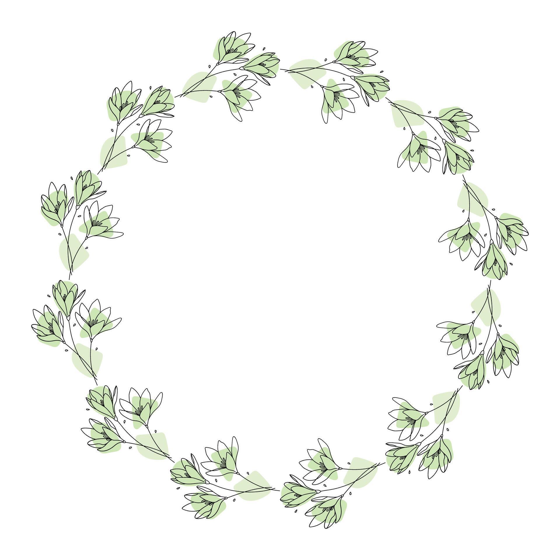 Hand drawn flowers wreath frame on white background Stock Free