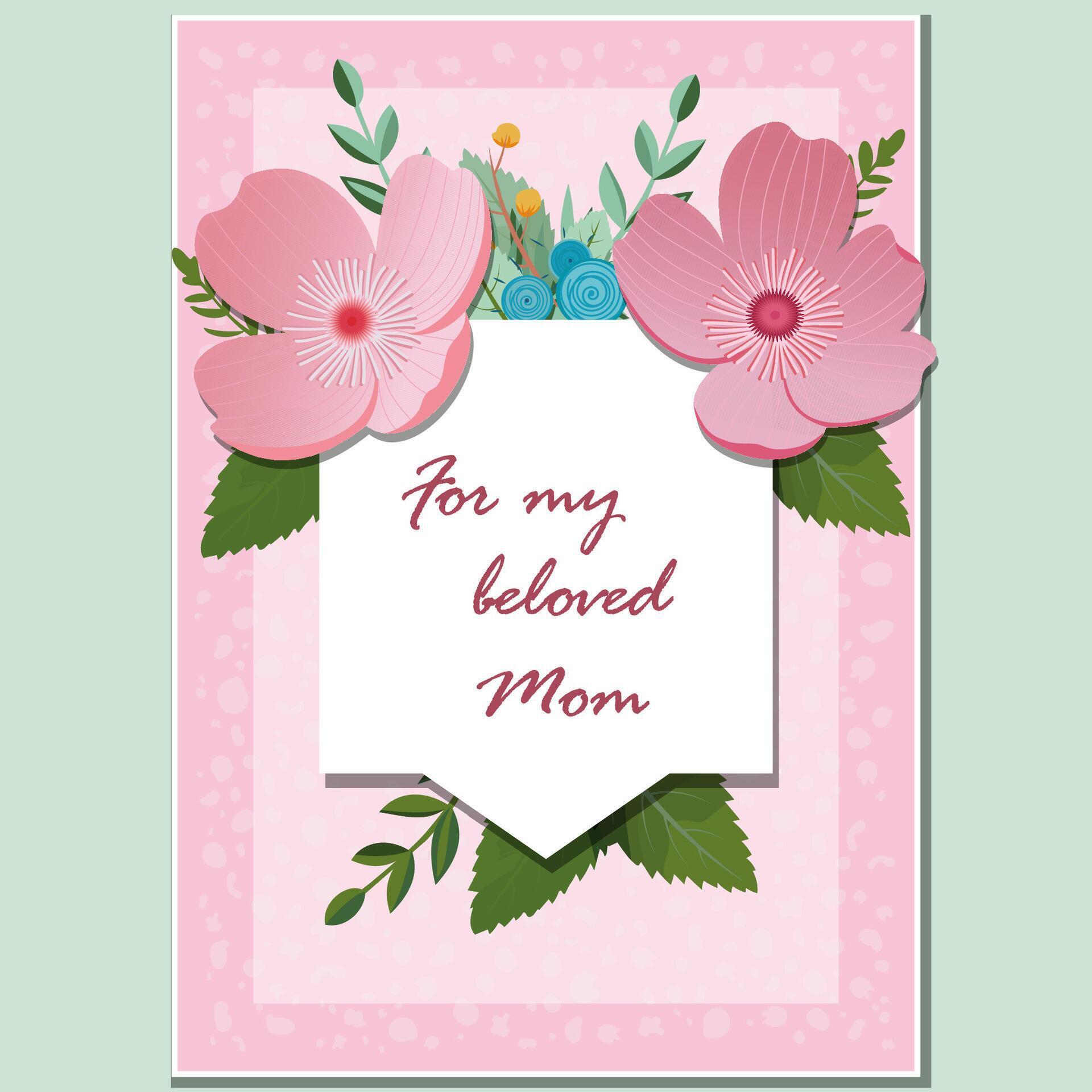 Mother’s Day card with flowers and leaves in pink colors Stock Free