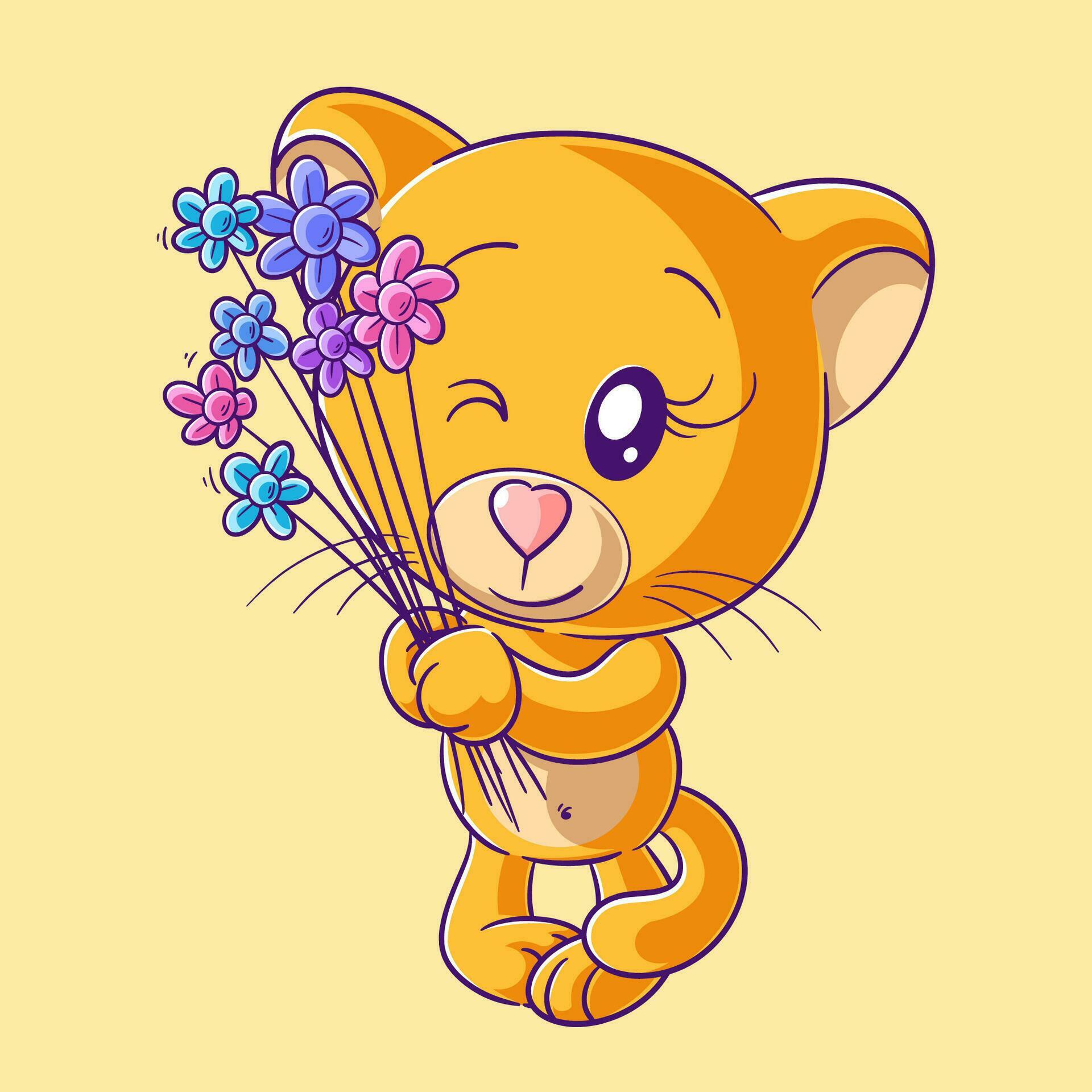 Cute lioness carrying a flower Stock Free