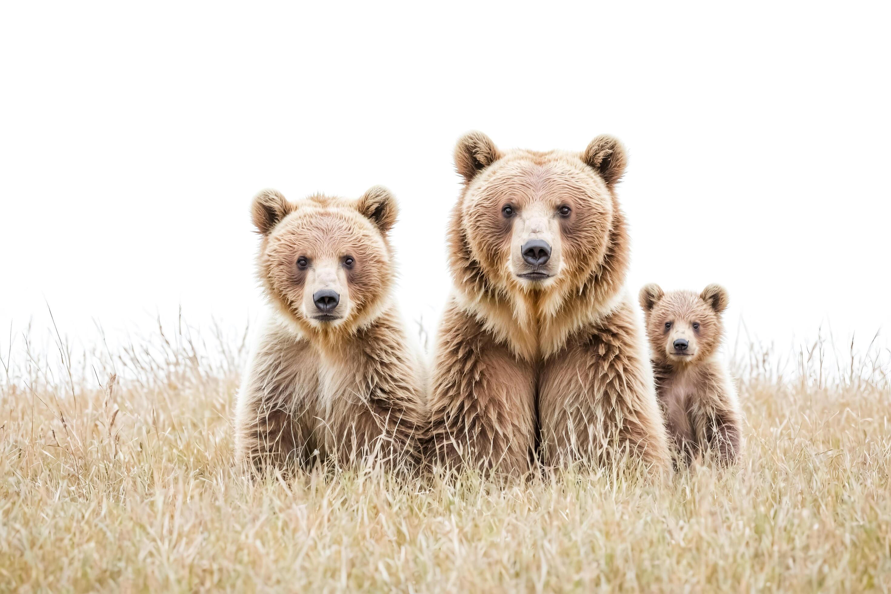 Brown Bear Family in Grass Stock Free