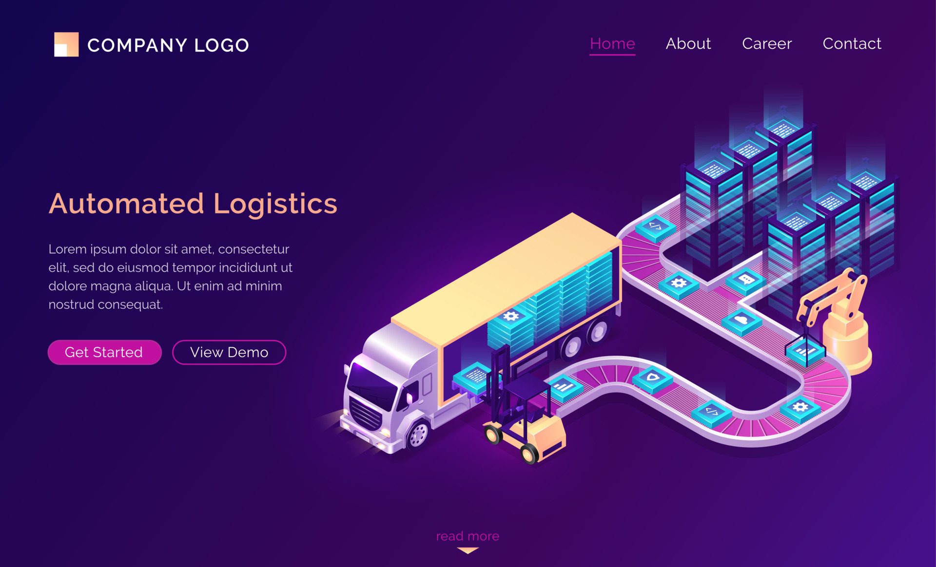 Automated logistics isometric landing page banner Free Vector