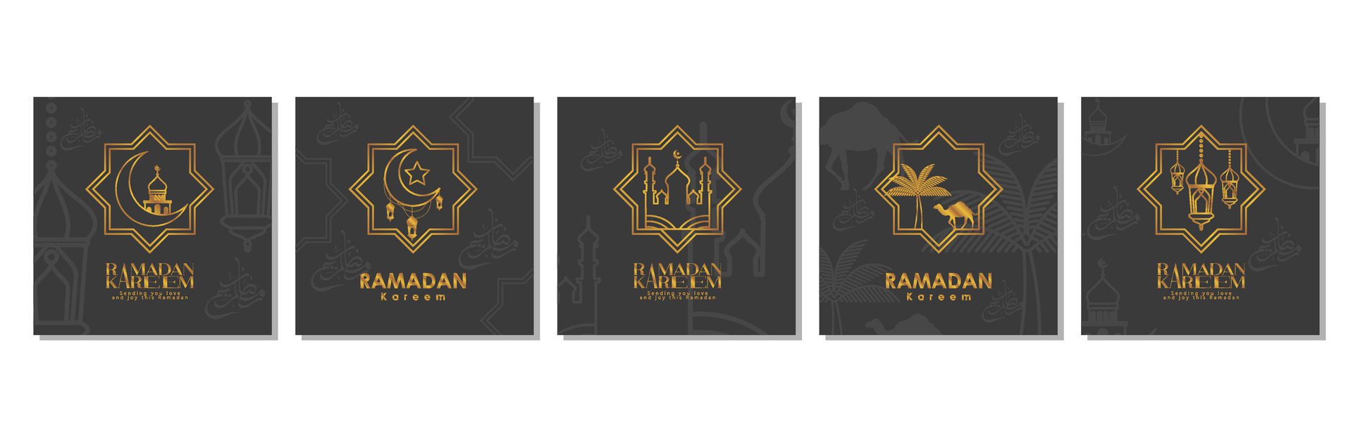 Islamic greeting card set template with ramadan for wallpaper design Poster, social media post, media banner Free Vector