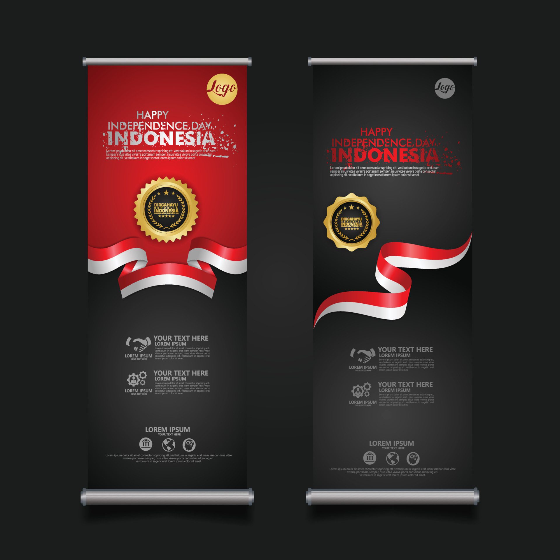 Indonesia Independence Day Celebration, roll up banner set design Vector Template Illustration Free Vector