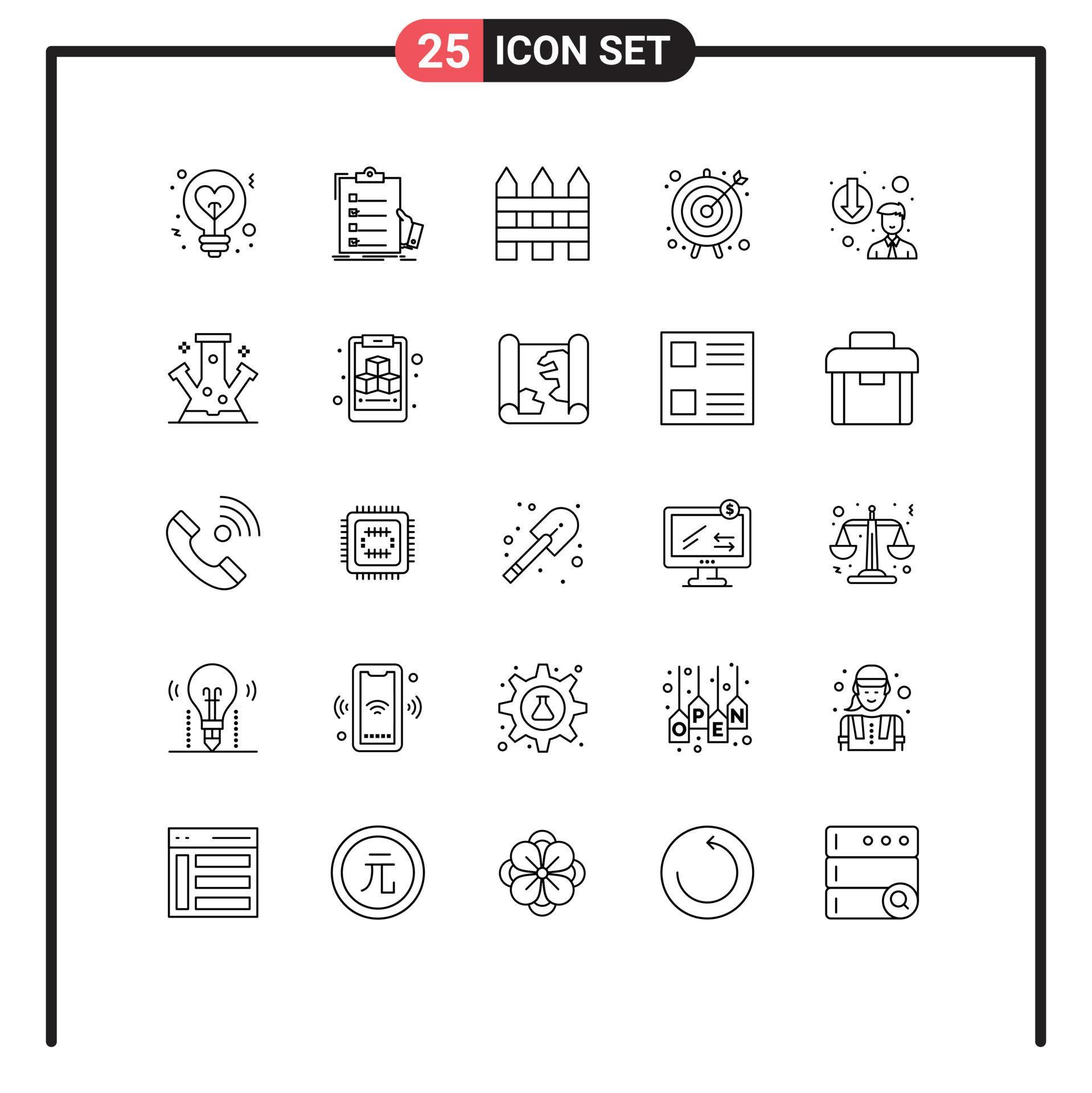 Stock Vector Icon Pack of 25 Line Signs and Symbols for business goal goal list arrow garden fence Editable Vector Design Elements Stock Free