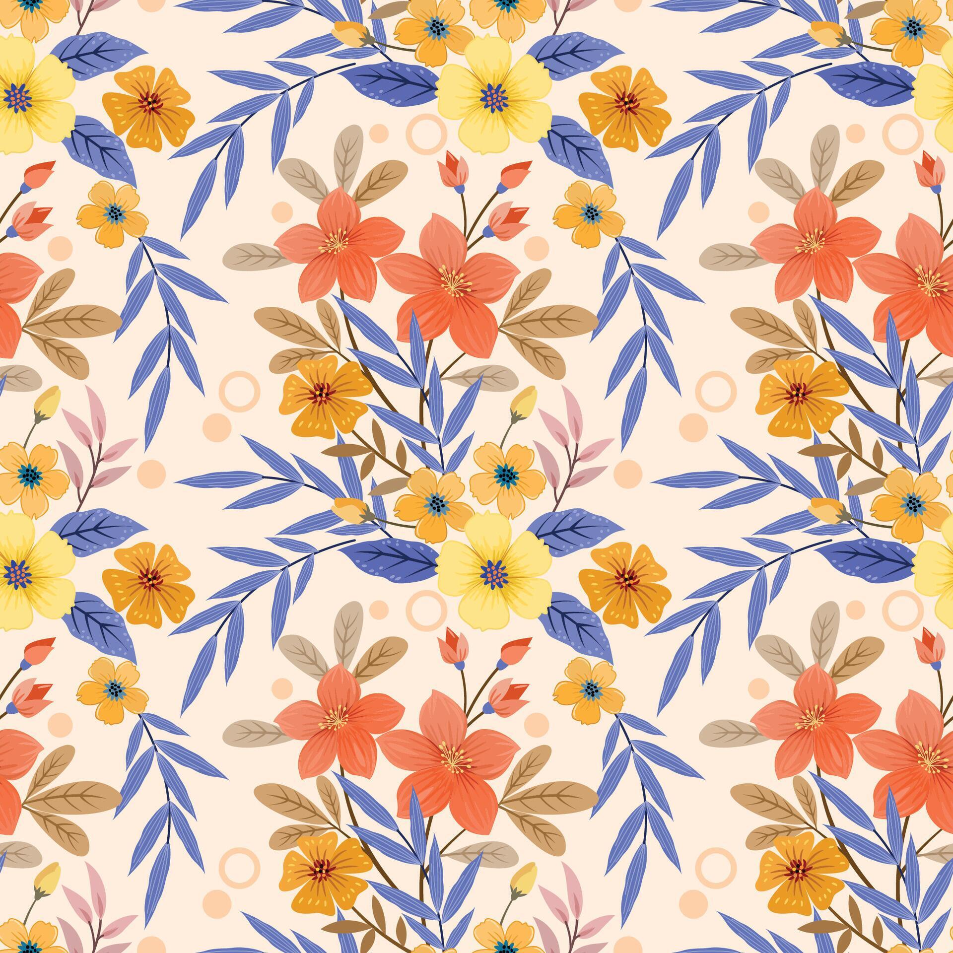 Colorful flowers and leaf design seamless pattern. Can be used for fabric textile wallpaper. Stock Free