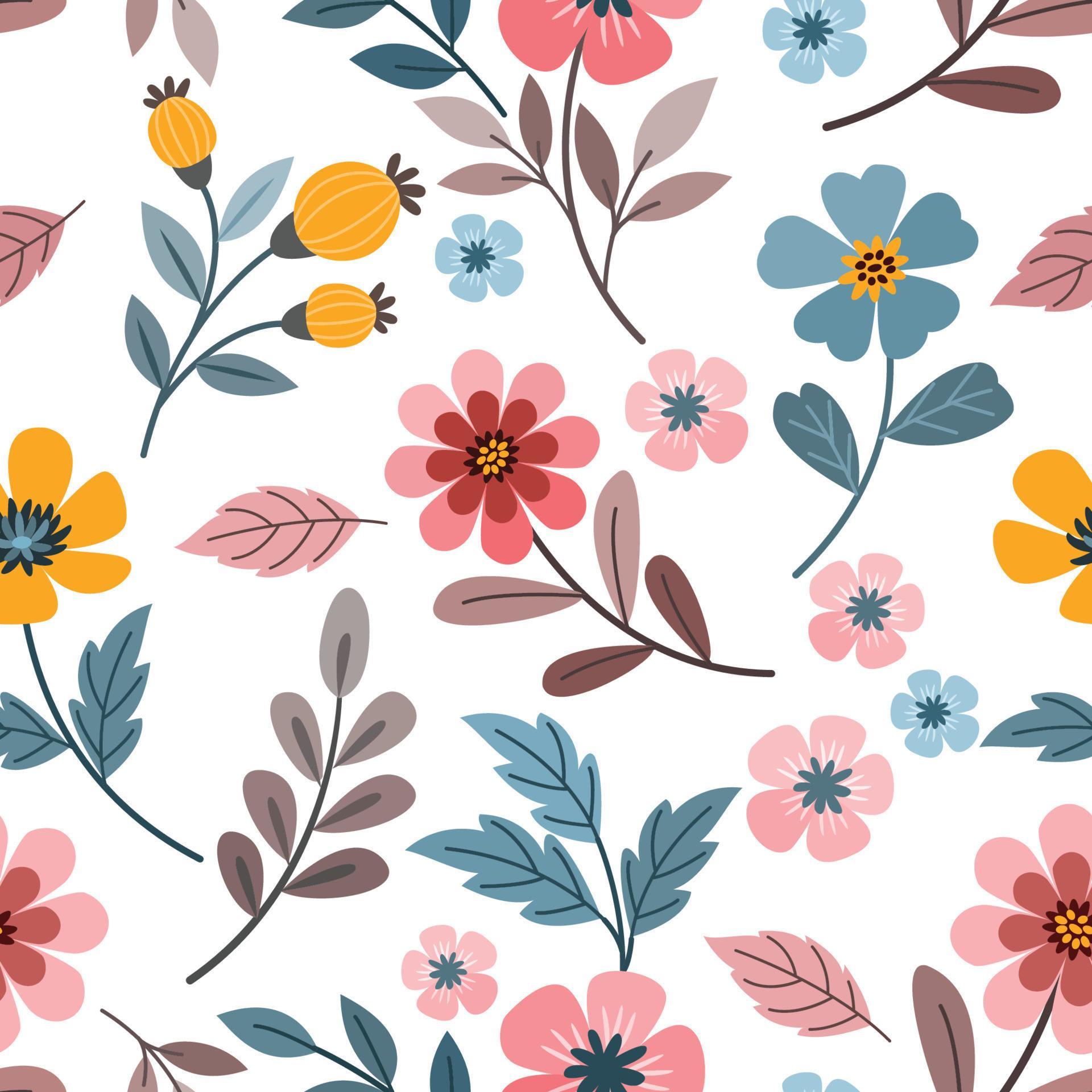 Colorful hand draw flowers seamless pattern. Stock Free