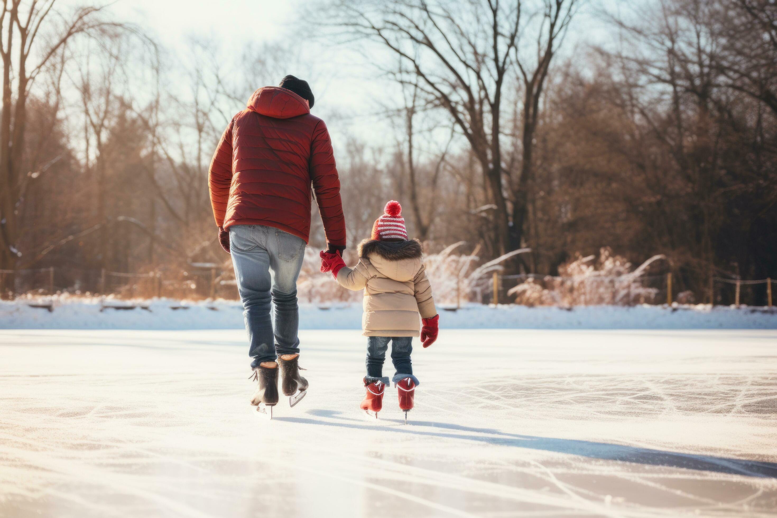 AI generated skating on the ice with family in winter Stock Free