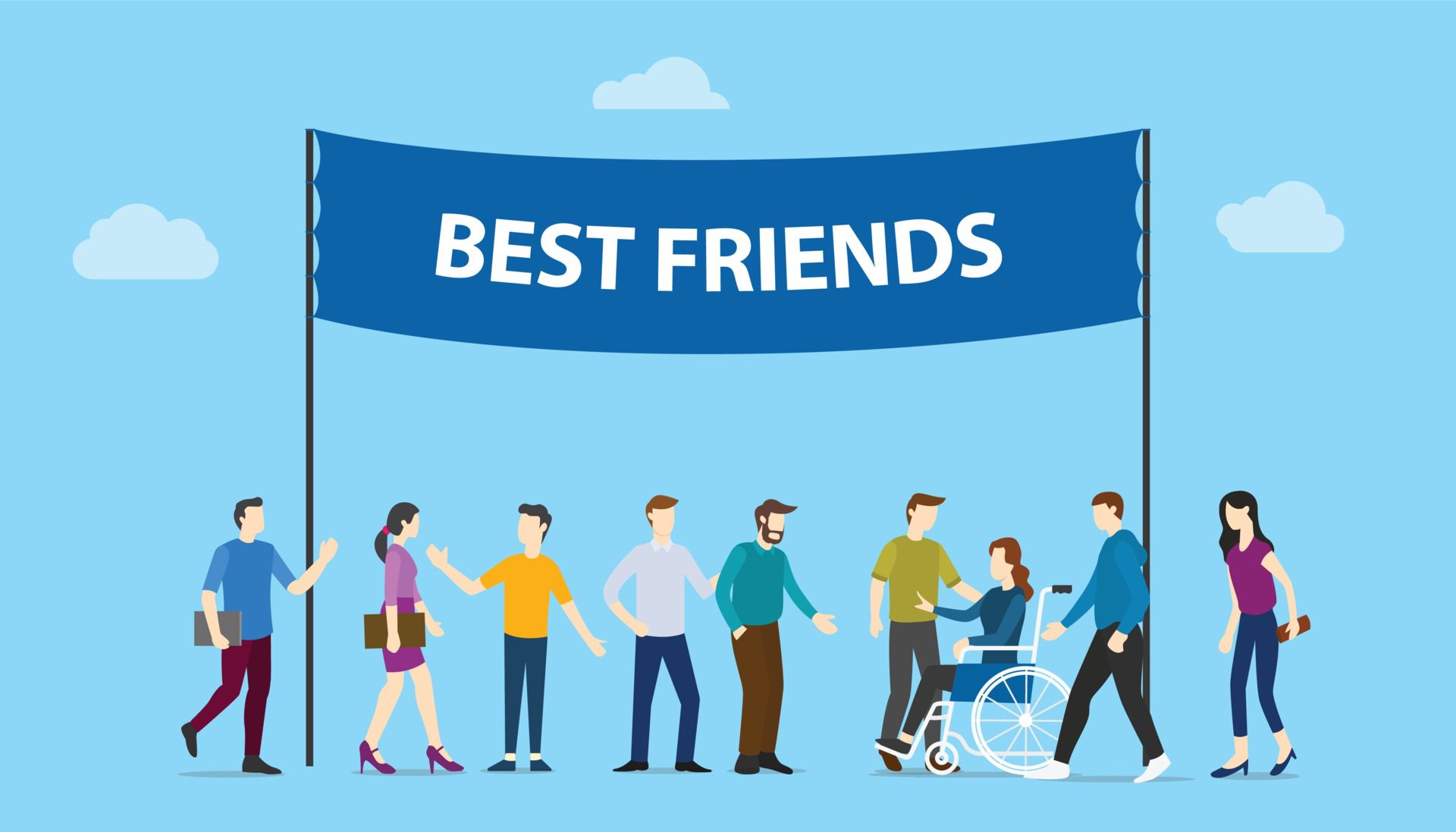 best friends big words text banner with community team people Free Vector