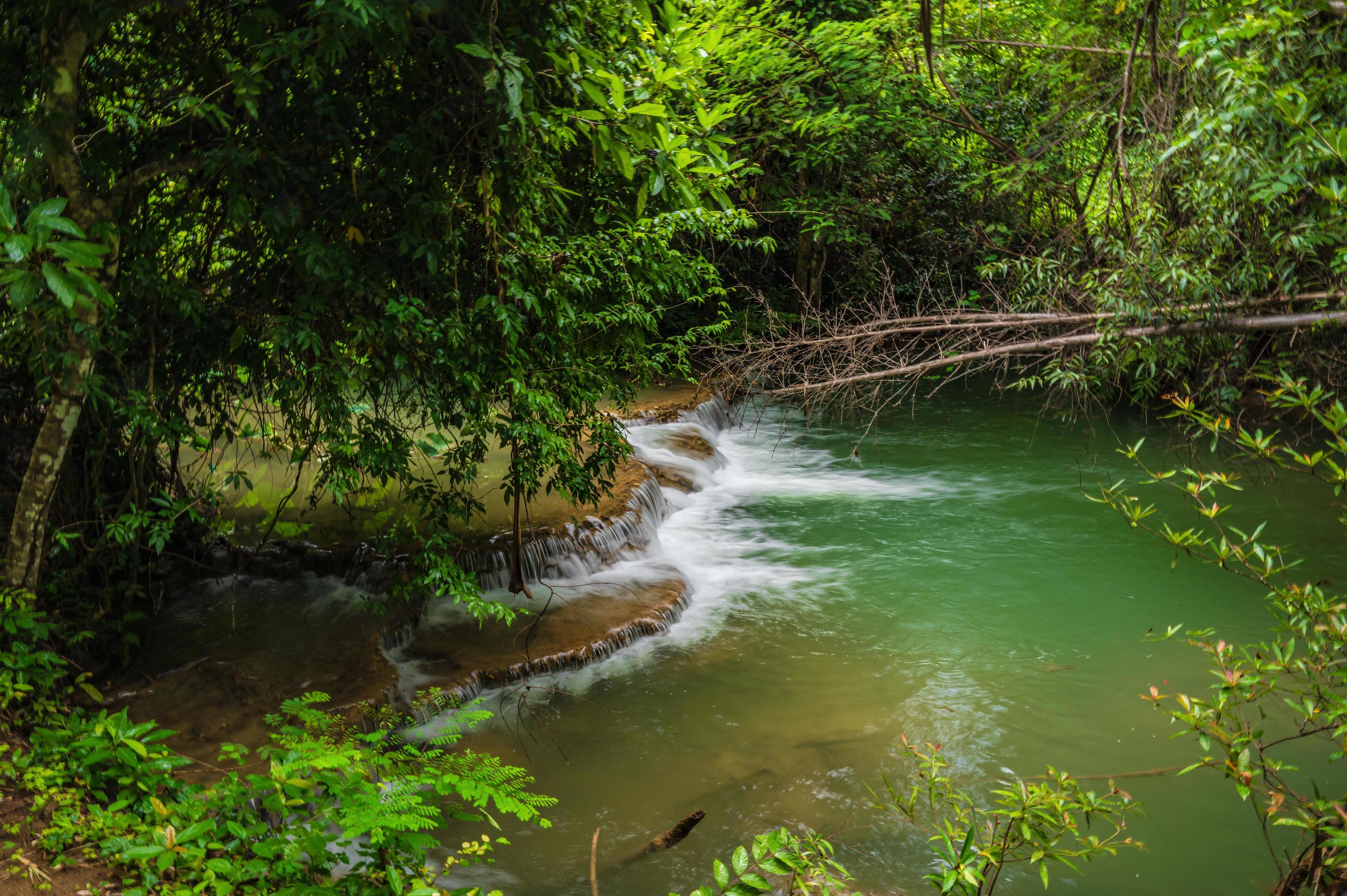 Landscape Waterfall of Huai mae khamin waterfall Srinakarin national park at Kanchanaburi thailand. Stock Free