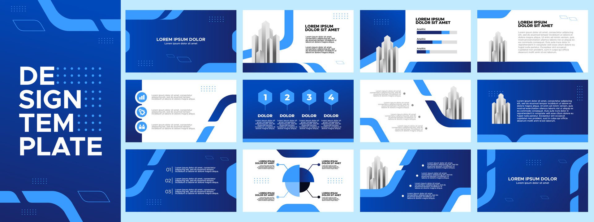 Business presentation technology templates set. Use for business annual report, company profile, banner with blue and neon color. Free Vector