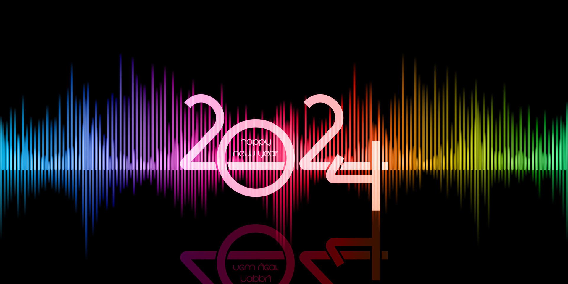 Happy New Year banner with graphic equaliser design Free Vector