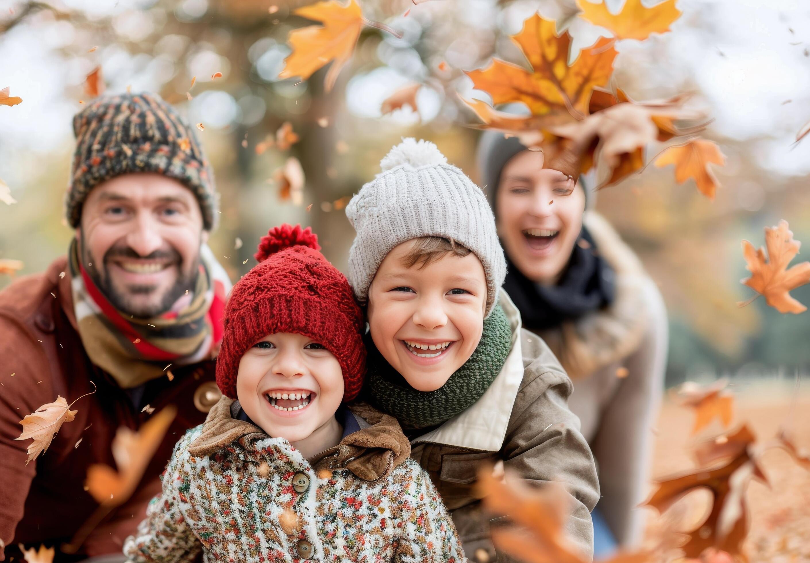 Happy Family Enjoying Snowfall Stock Free