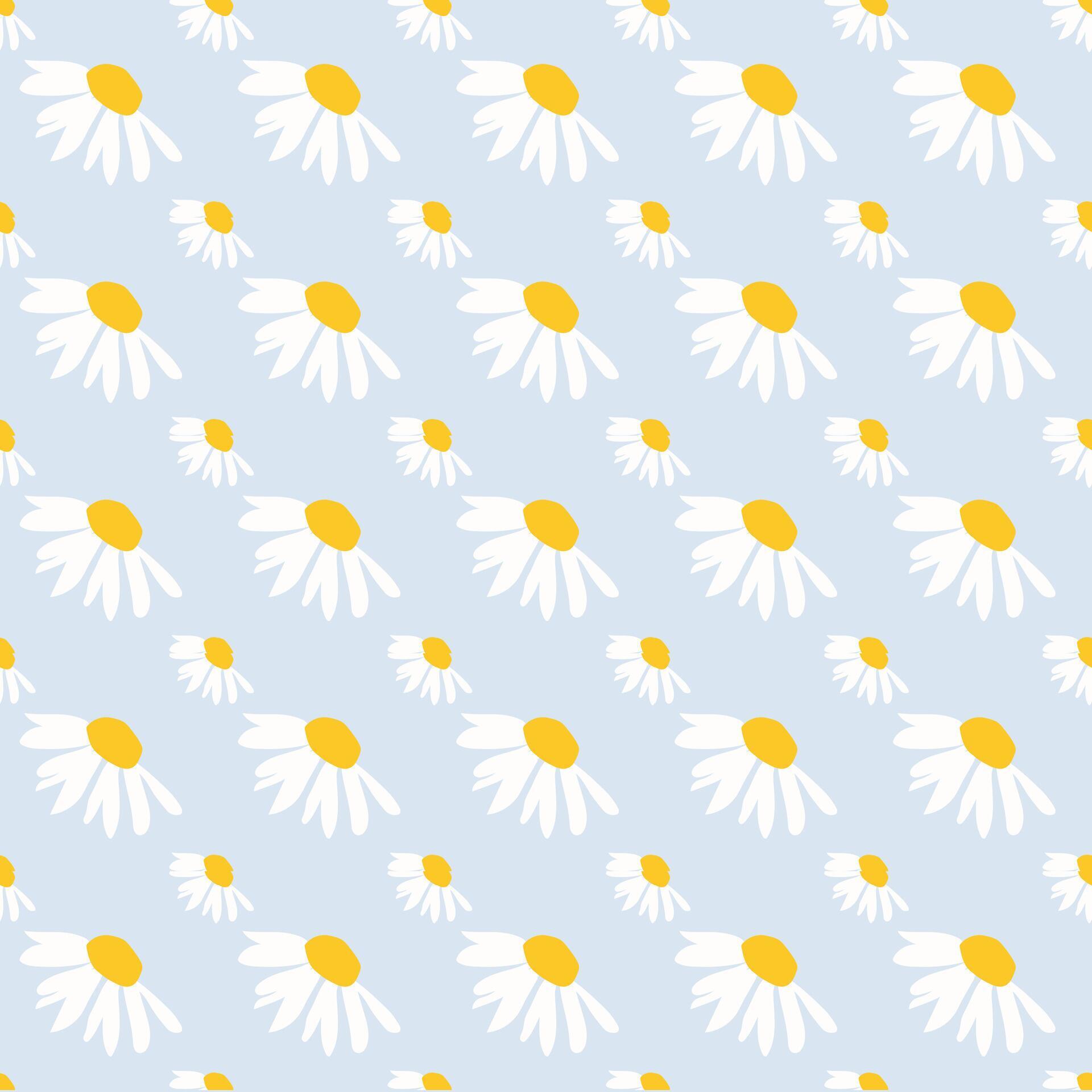 daisy flowers seamless pattern, textiles, meadow and hand drawn daisy flower on blue backgrounds illustration Stock Free