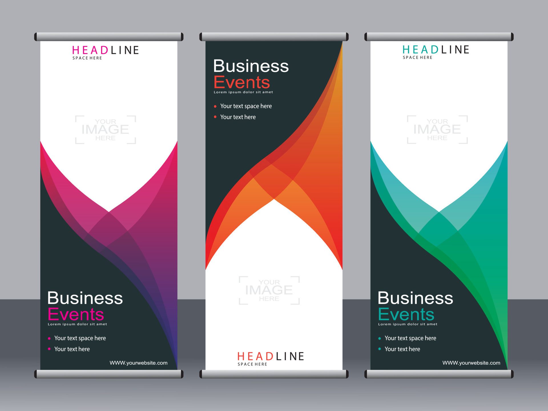 Business banner roll up set standee banner template. Free Vector