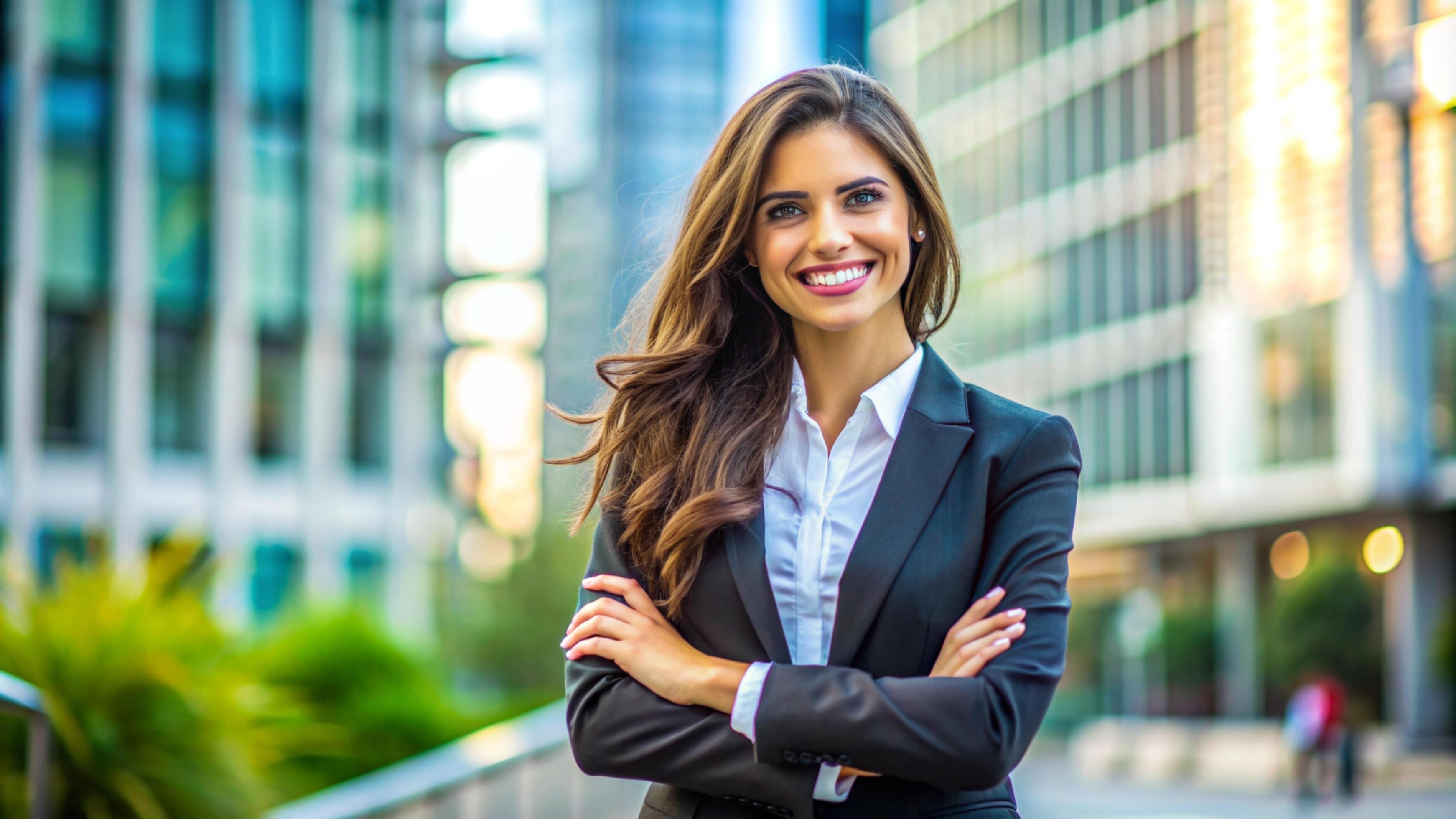 A Young happy pretty smiling professional business woman Stock Free