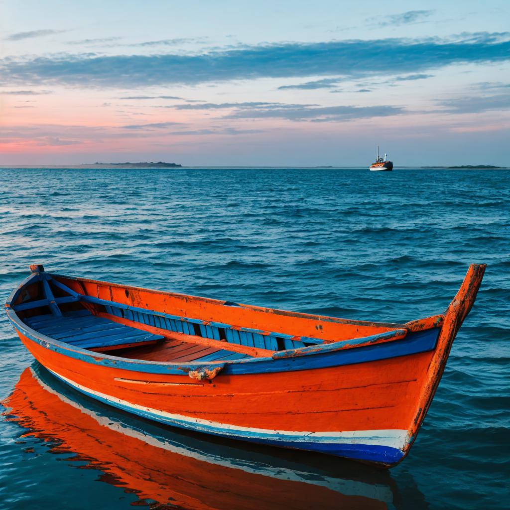 Blue boat in sea by @ai_generated