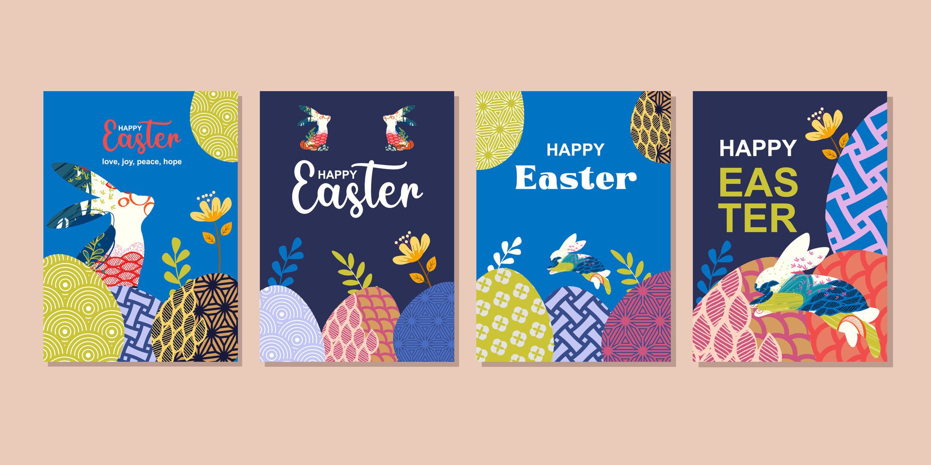 happy easter greeting card fashion commercial banner, cover, social media with flat design Free Vector