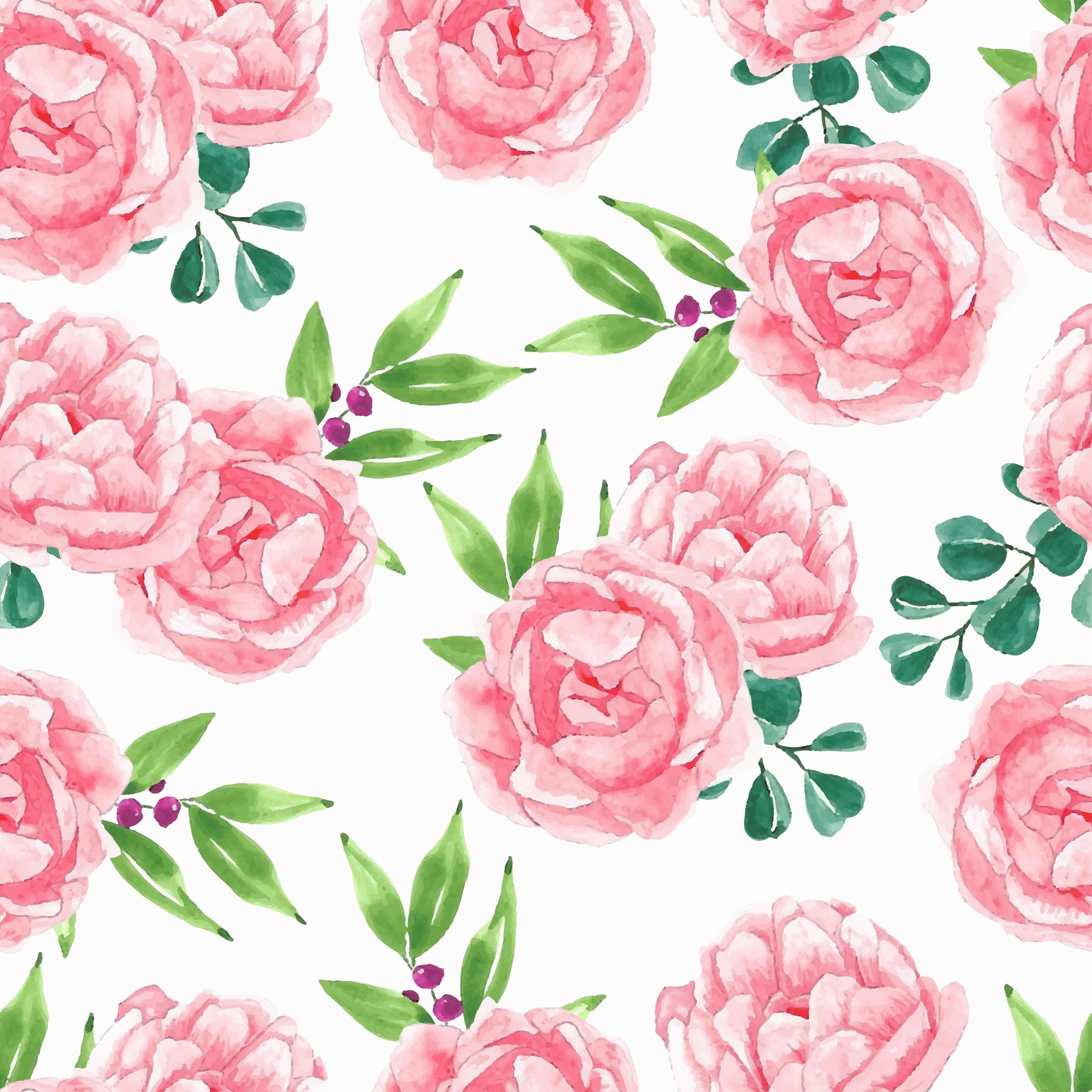 Pink peony flower watercolor pattern Stock Free