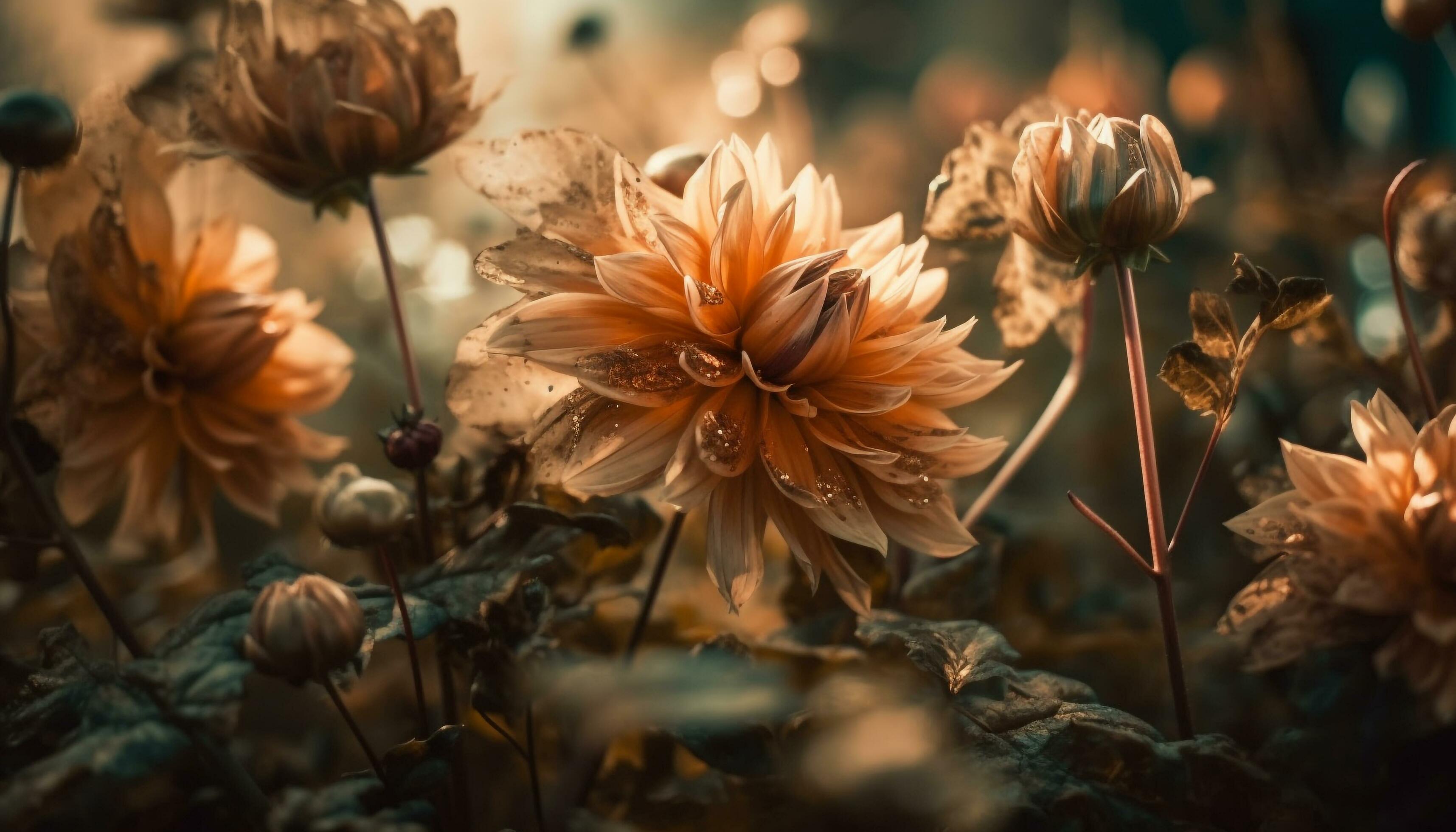 Vibrant yellow flower head in green foliage generated by AI Stock Free