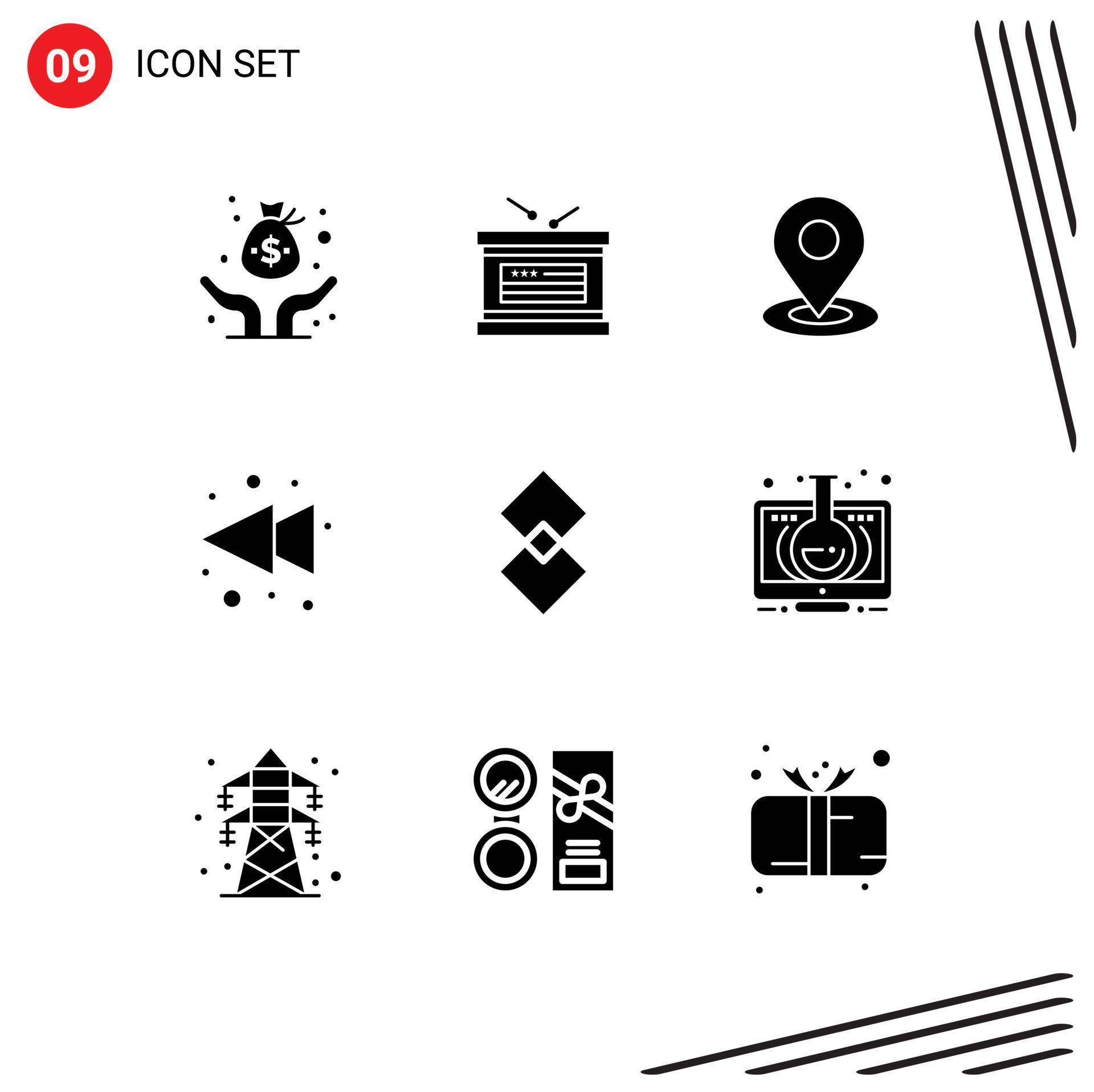 Set of 9 Vector Solid Glyphs on Grid for crypto shift browse rewind arrow Editable Vector Design Elements Stock Free