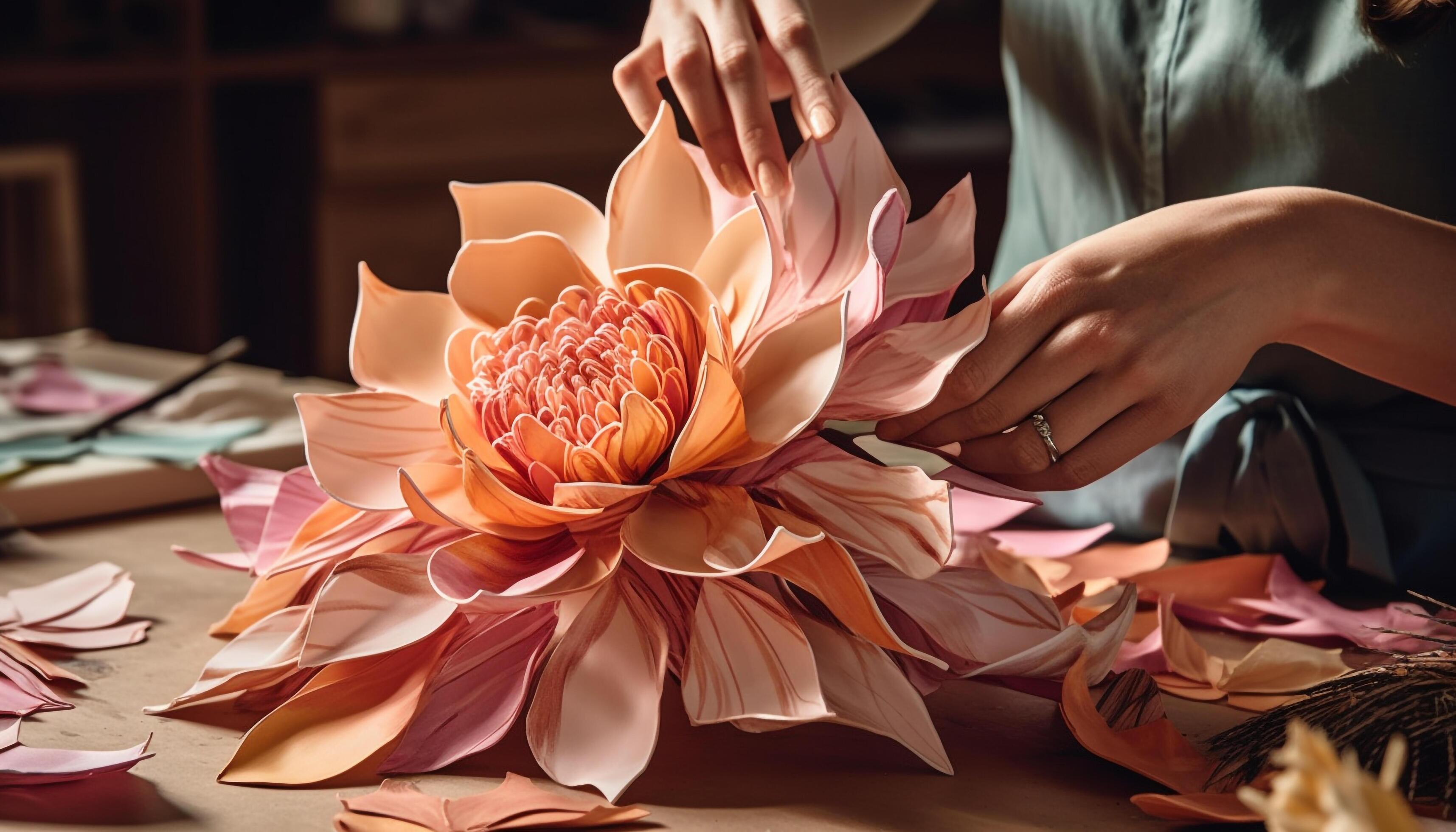 Caucasian florist holding a bouquet of multi colored autumn flowers generated by AI Stock Free