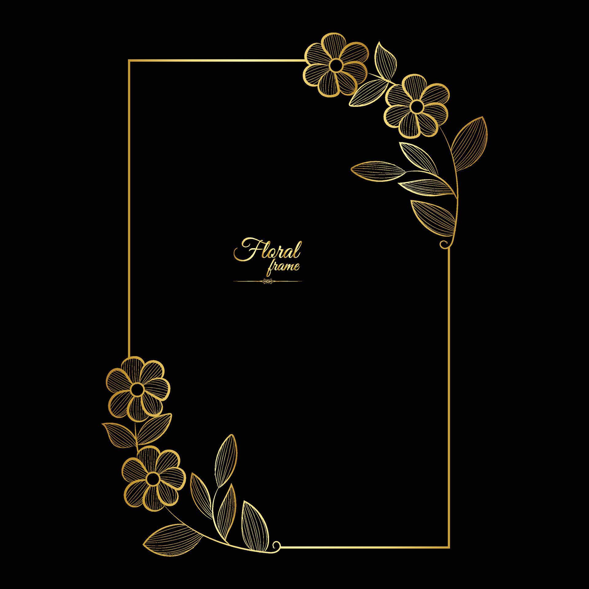 Gold shiny glowing vintage frame with flower isolated floral background Golden luxury frame Stock Free