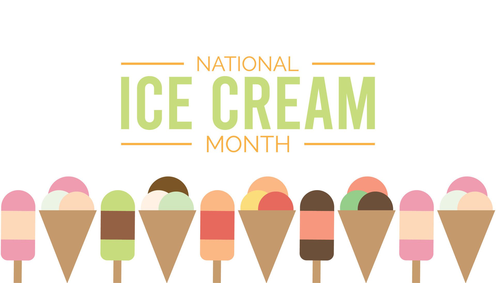 National Ice Cream Month observed every year in July. Template for background, banner, card, poster with text inscription. Free Vector