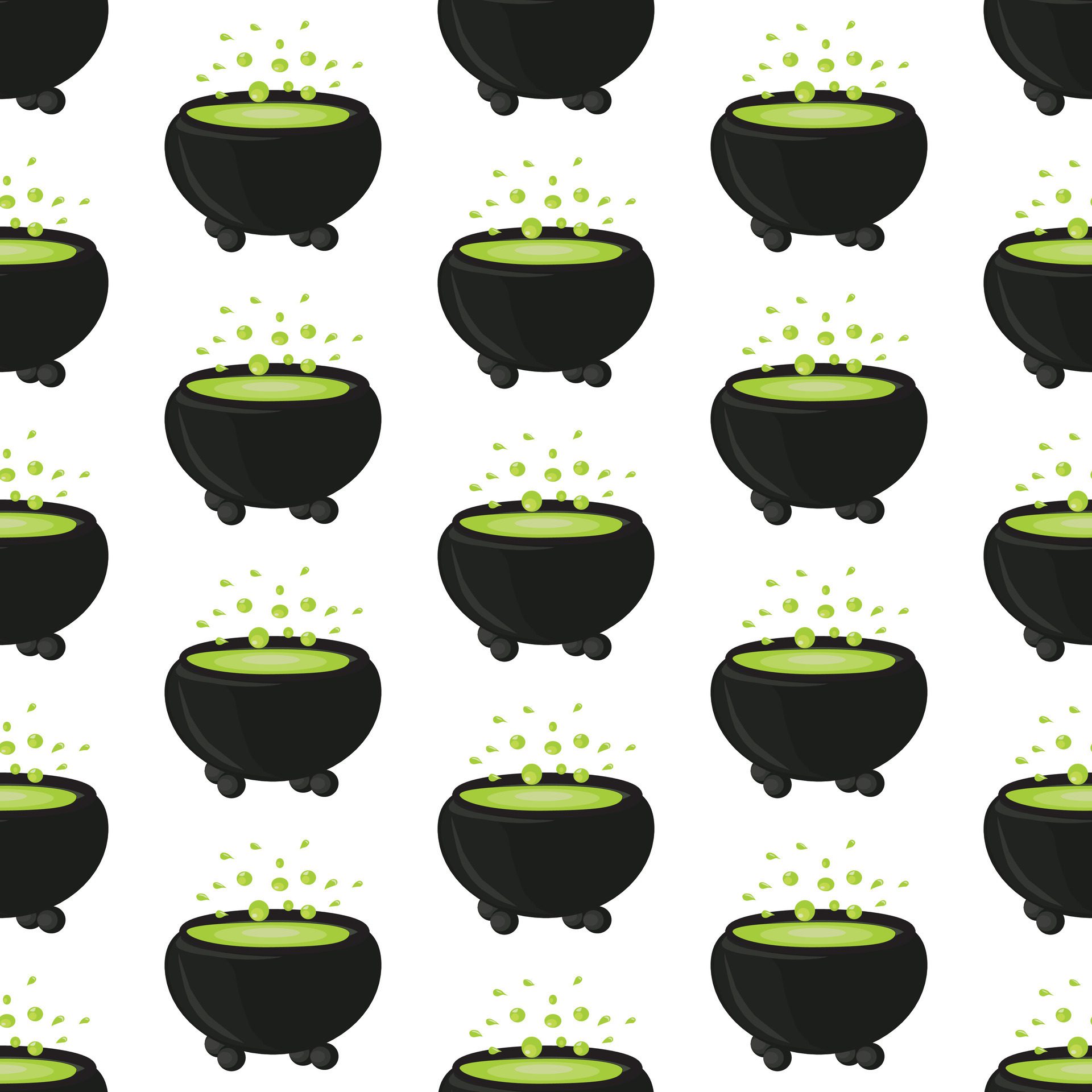 Witch’s cauldron with boiling magic potion. Seamless pattern. illustration. Free Vector