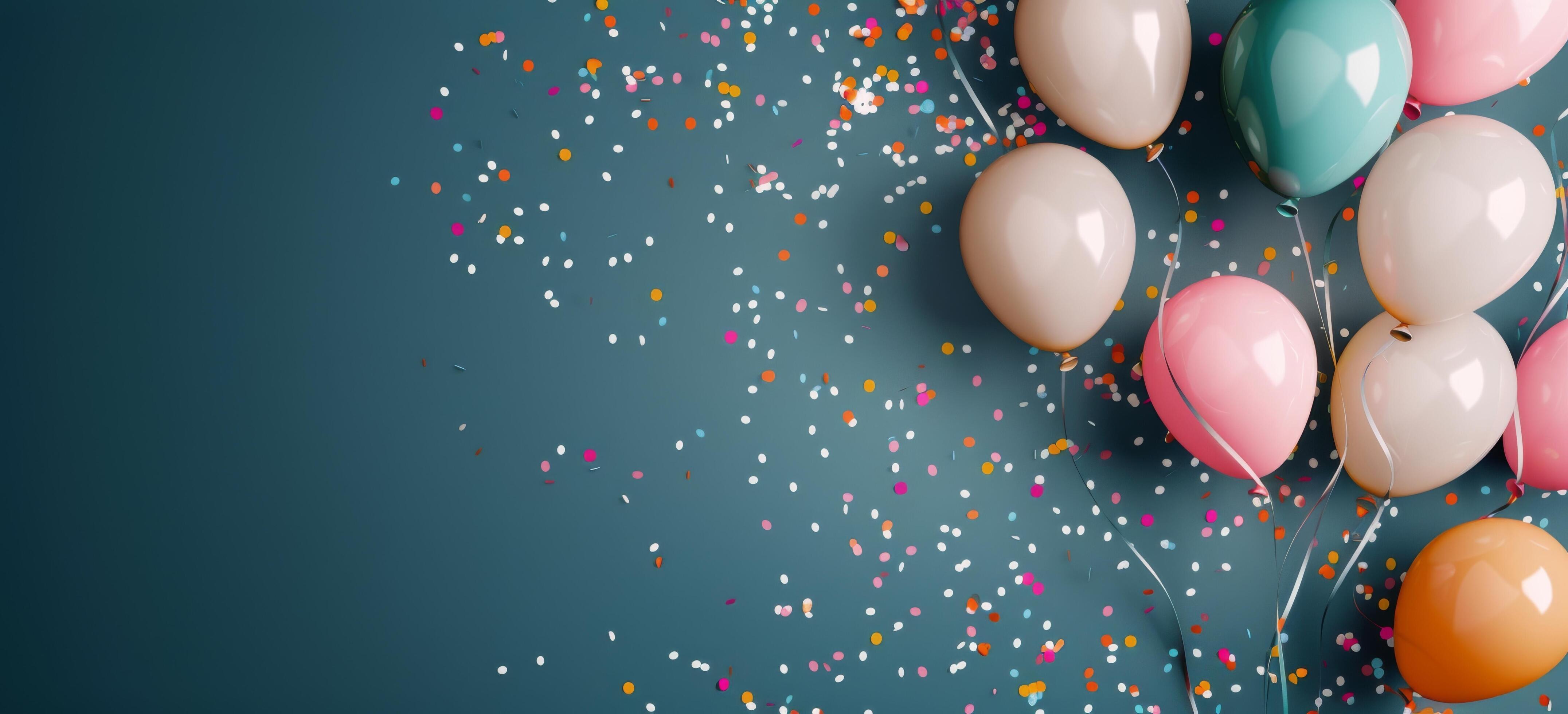 Colorful Balloons and Confetti on a Dark Background Stock Free