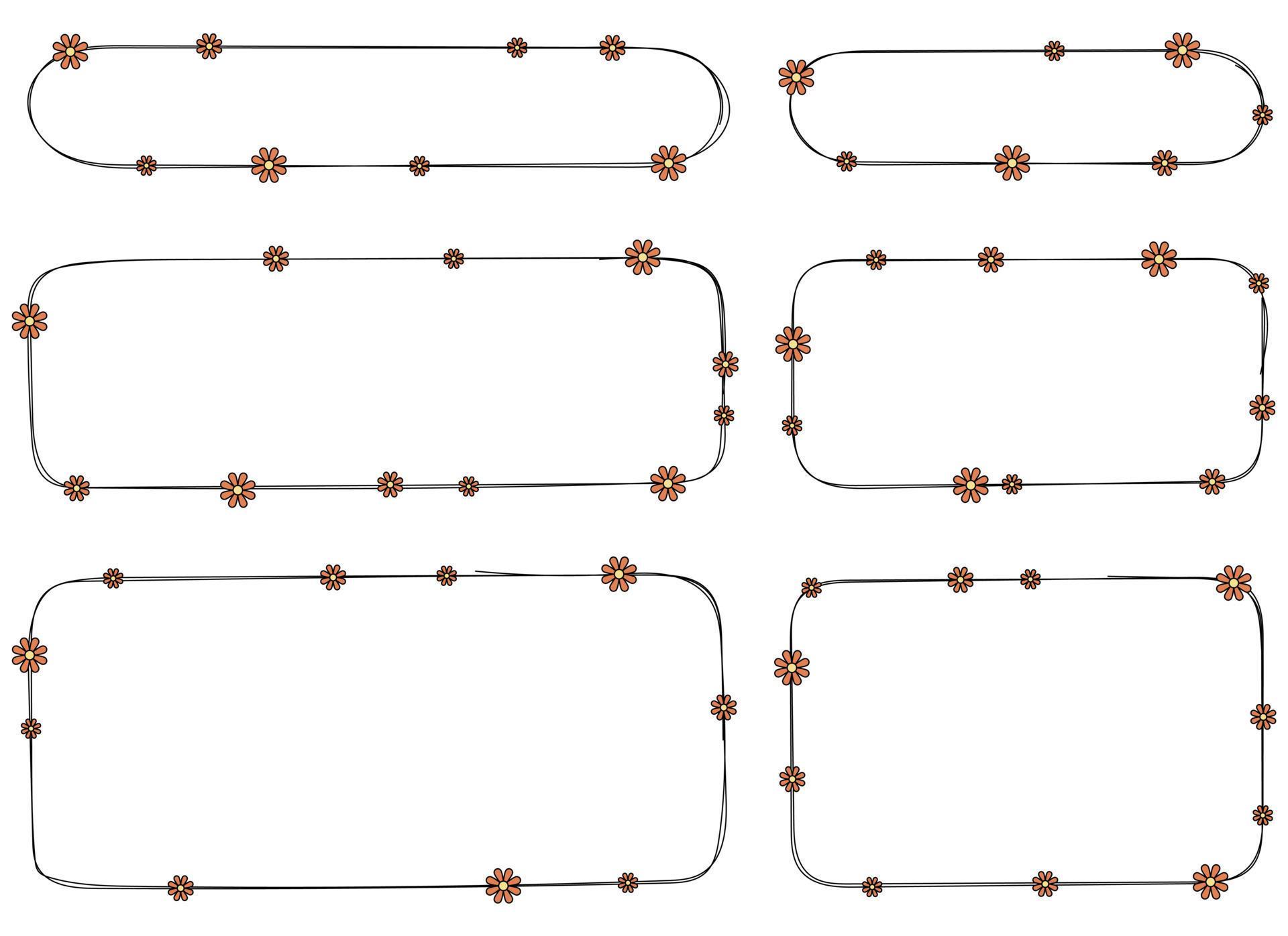 Hand drawn rectangle frame decoration element with flowers vector set Stock Free