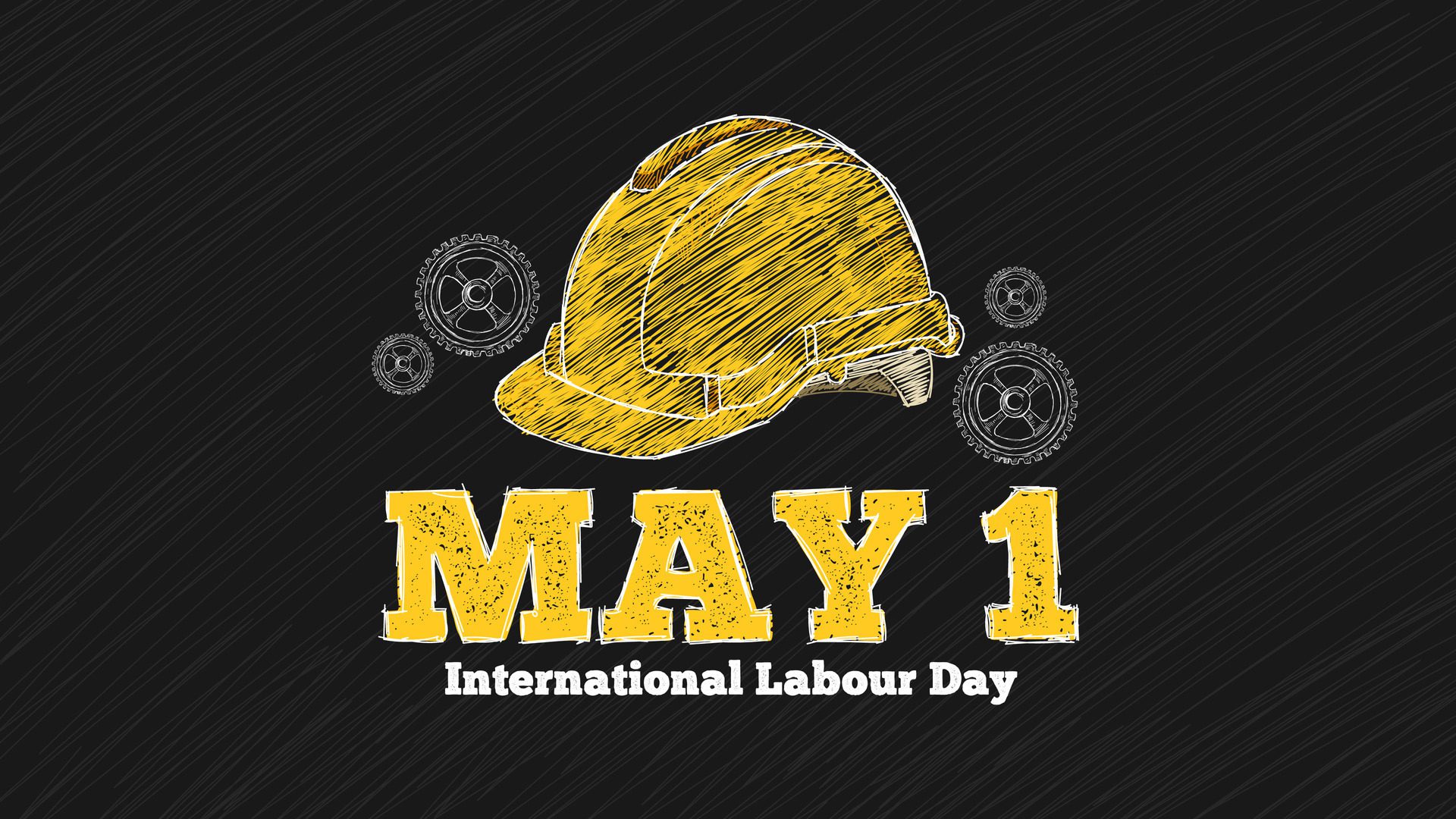 International Labour Day Banner With Hard Safety Hat Chalk Illustration Style Free Vector