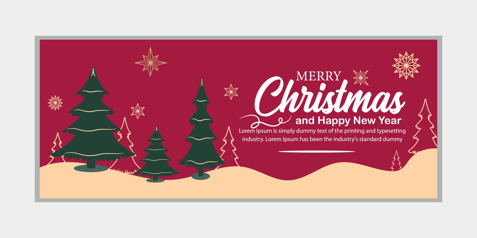 merry christmas banner set and happy new year banner, social media cover and web banner,Merry Christmas design for greeting card, Free Vector