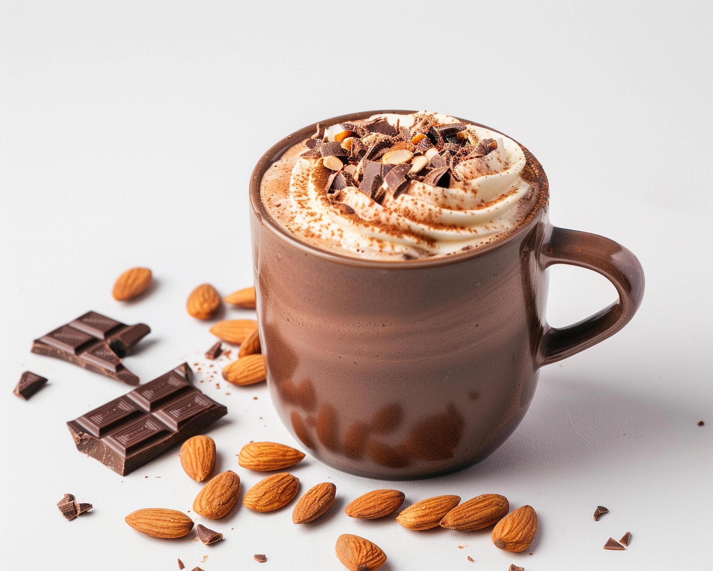 chocolate almond latte with almond milk and chocolate chips Stock Free